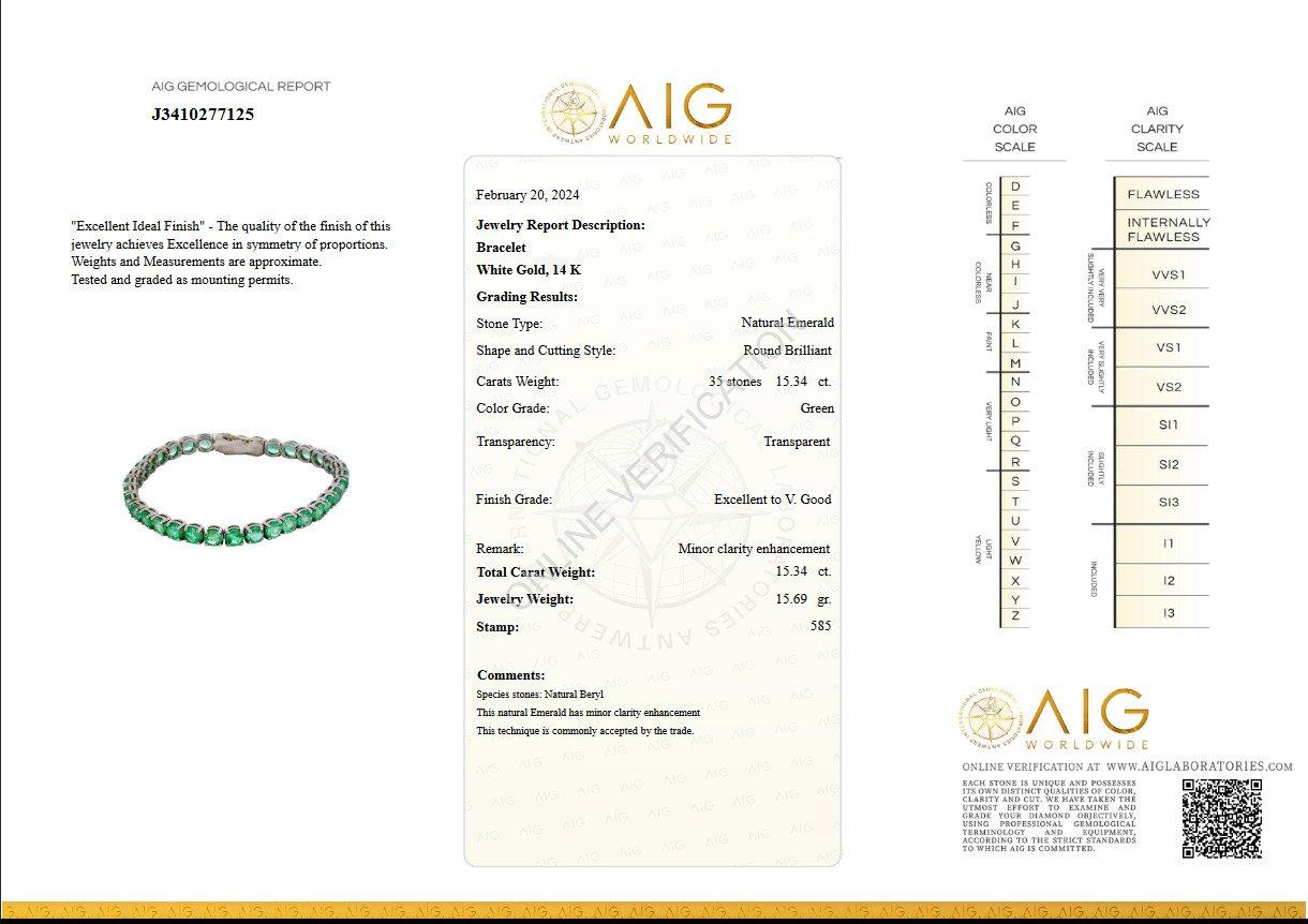 The bracelet will stand out in any occasion and is a wonderful gift for yourself or your loved one.

Length: 18.5 cm

Center Natural Emerald:
Weight: 15.34 carat, 35 stones
Color: Green
Shape: Round Brilliant

Item ships from Israeli Diamonds