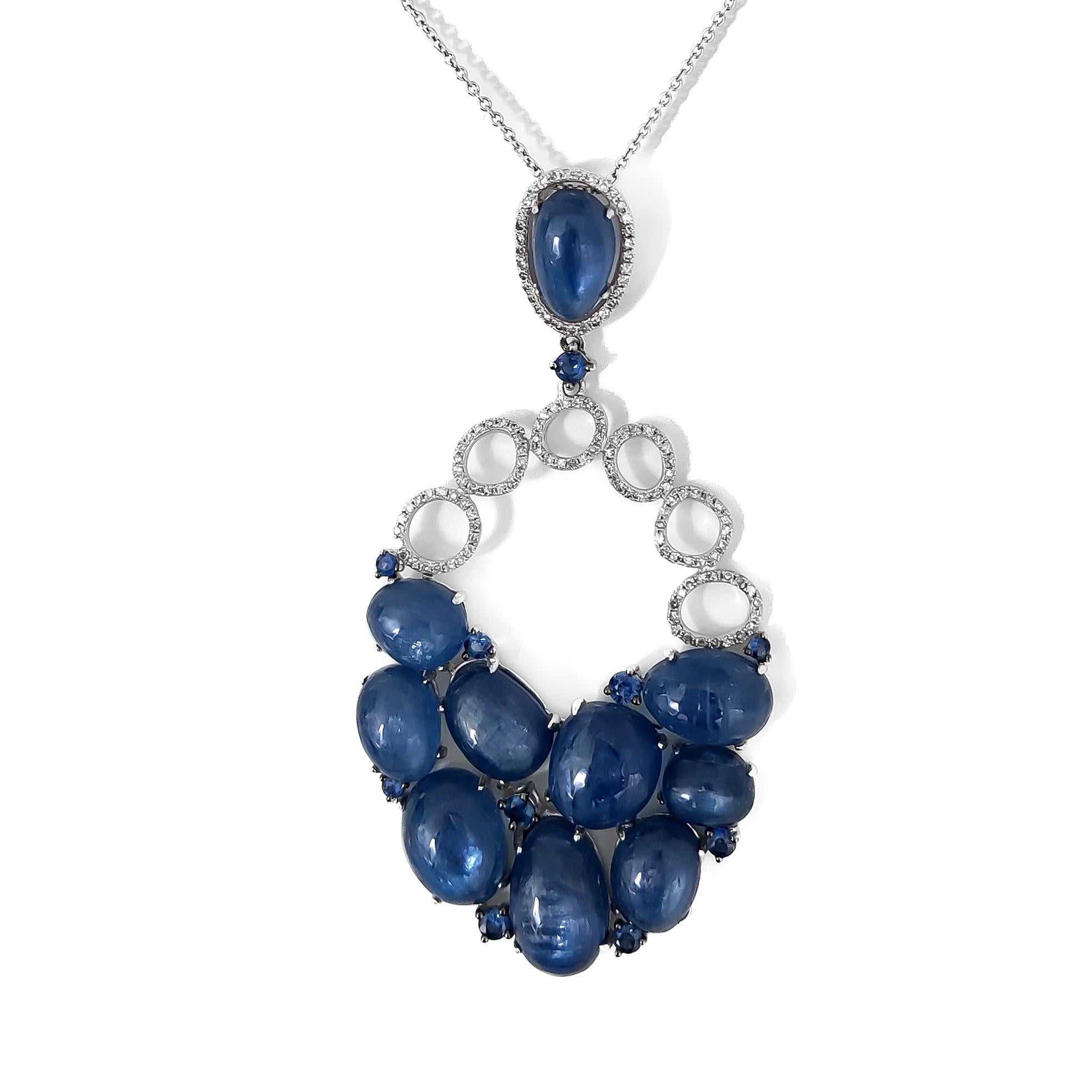 Women's or Men's NO RESERVE - 15.60ct Sapphire & 0.48ct Round Diamond 14K White Gold Pendant