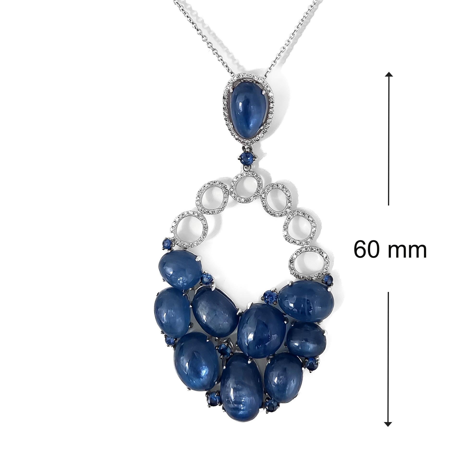 NO RESERVE - 15.60ct Sapphire & 0.48ct Round Diamond 14K White Gold Pendant 1