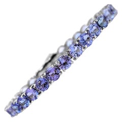 No Reserve! - 16.55ct Natural Tanzanite Tennis , 14k White Gold Bracelet