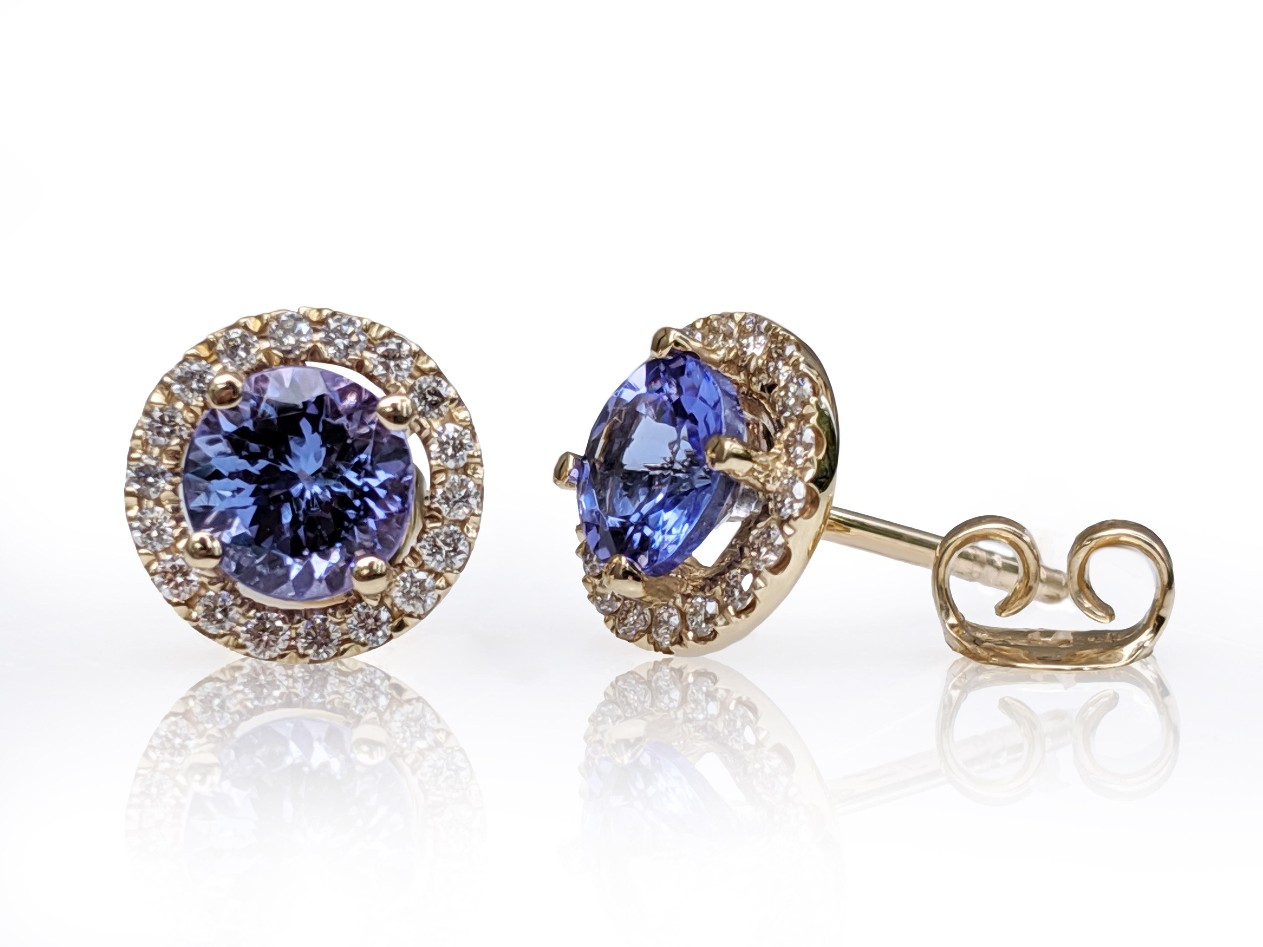 $1 NO RESERVE!  1.70cttw Tanzanite & 0.25Ct Diamonds - 14k Yellow Gold Earrings 8