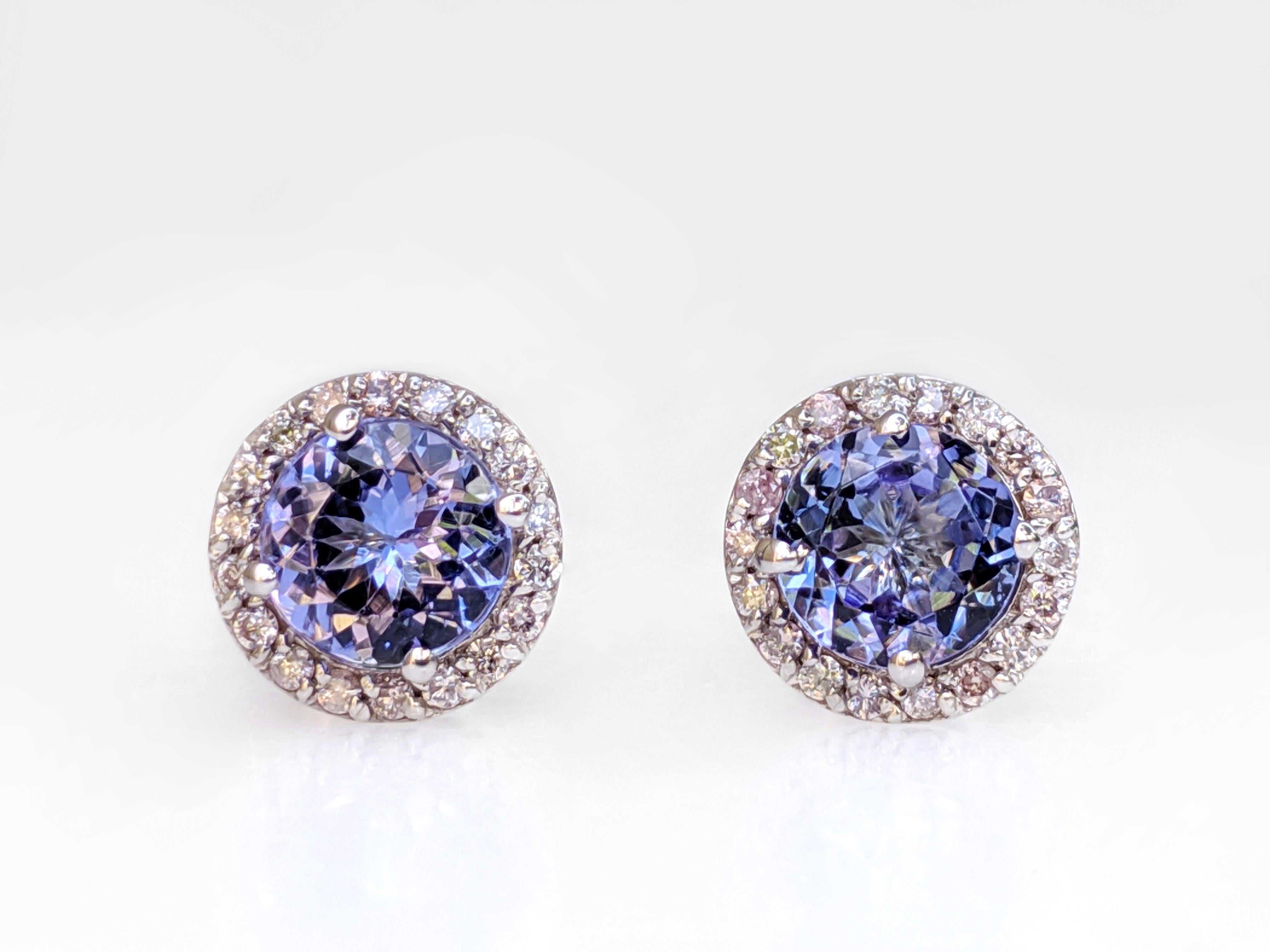 Round Cut $1 NO RESERVE!  1.70cttw Tanzanite & 0.25Ct Diamonds - 14k Yellow Gold Earrings For Sale