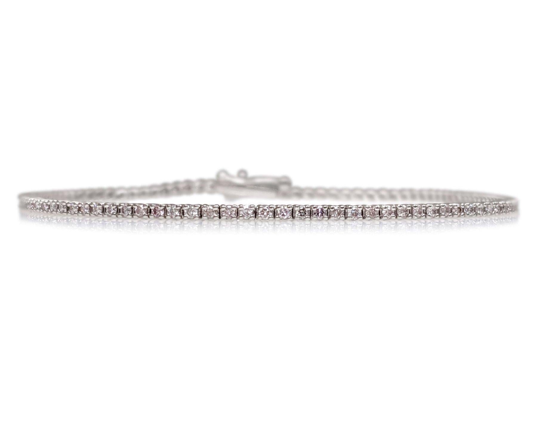 $1 NO RESERVE!  1.75Ct Fancy Light Pink Diamond Tennis 14K White Gold Bracelet In New Condition For Sale In Ramat Gan, IL