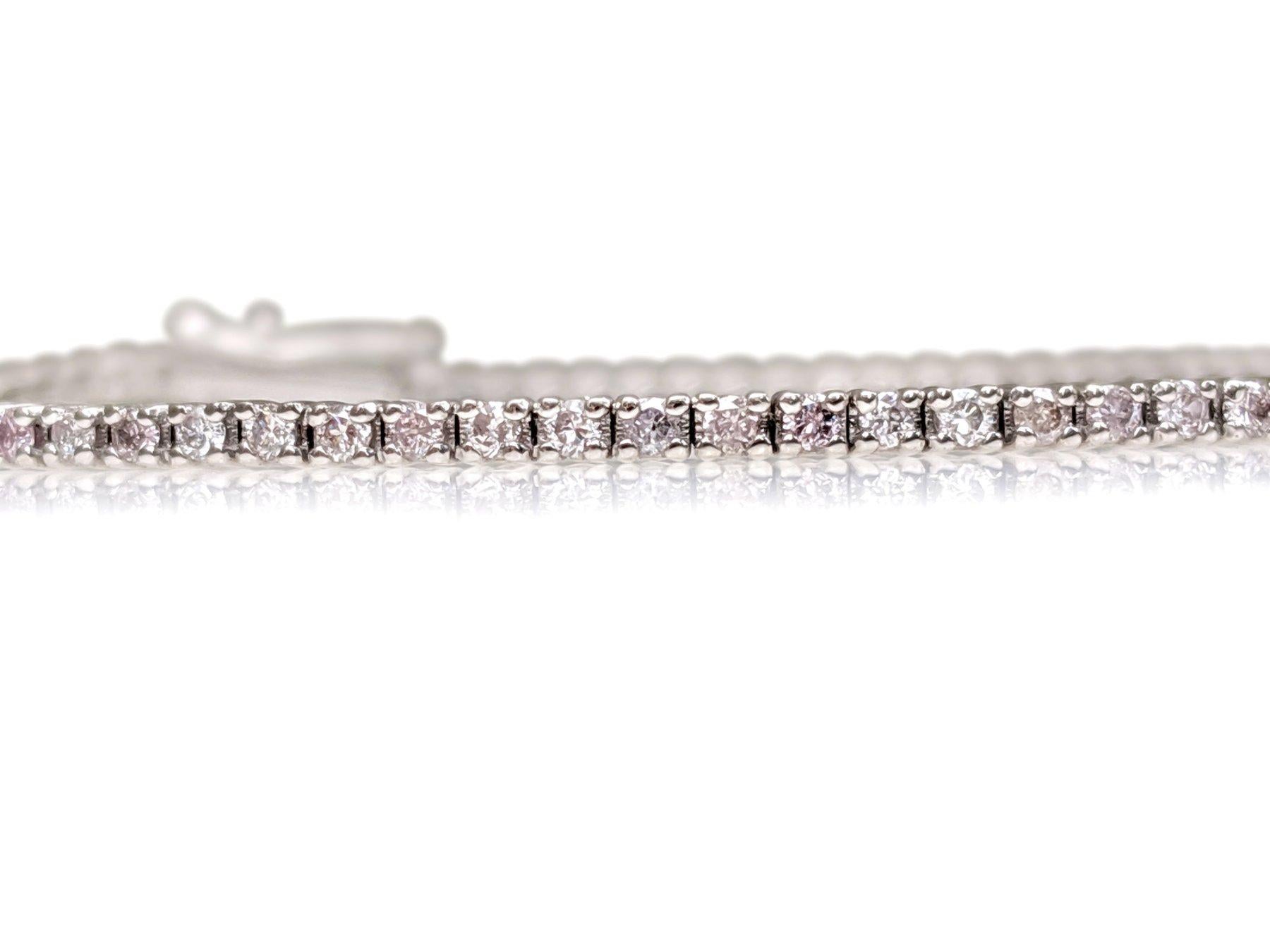 $1 NO RESERVE!  1.75Ct Fancy Light Pink Diamond Tennis 14K White Gold Bracelet For Sale 1