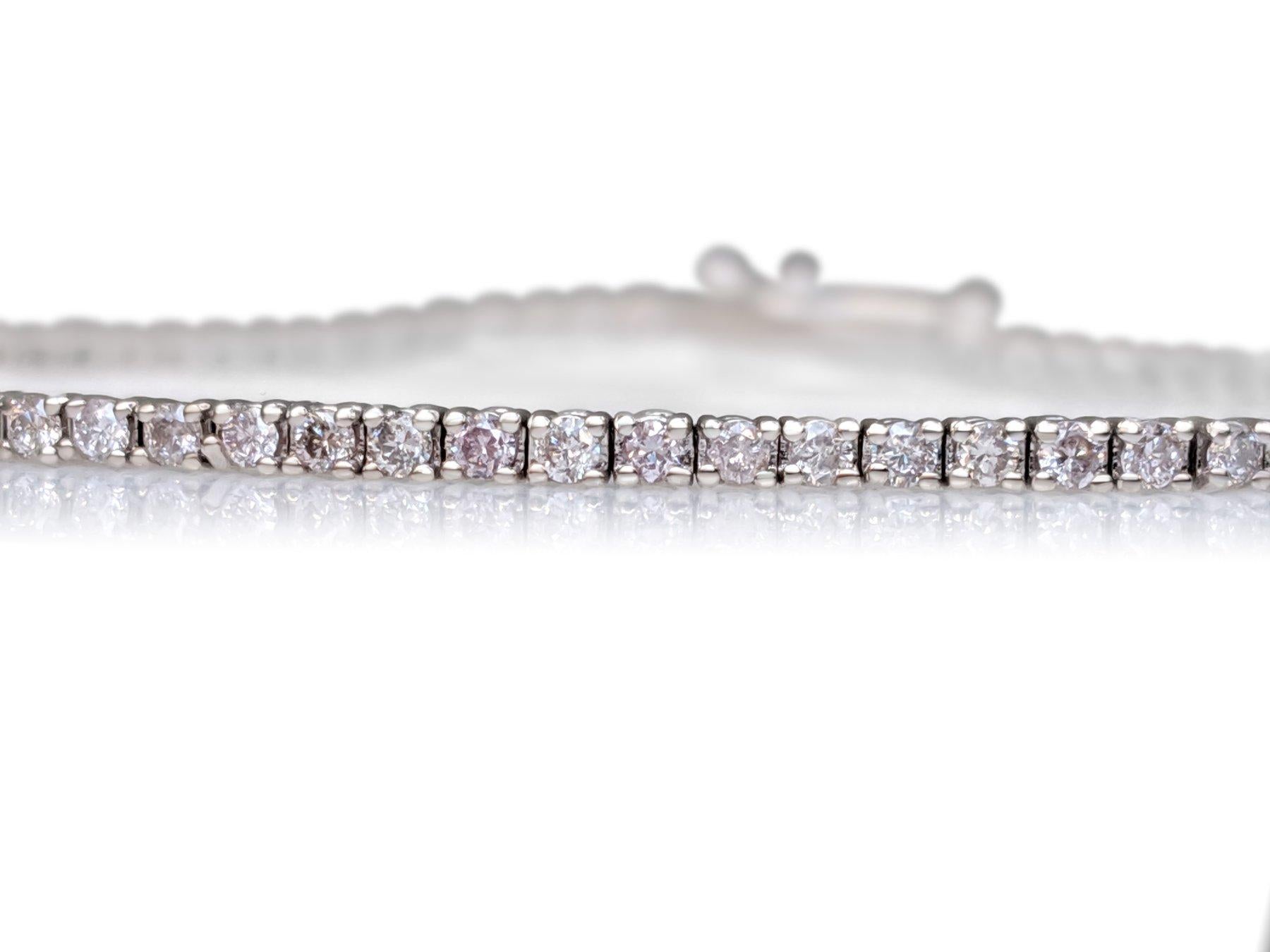 NO RESERVE! 1.78 Ct Fancy Light Pink Diamond Tennis 14K White gold Bracelet For Sale 2