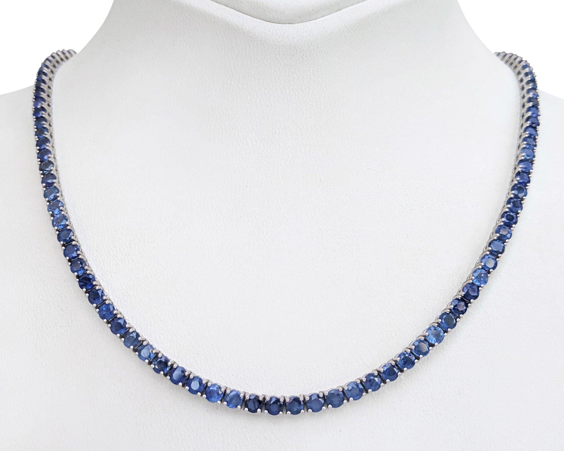 NO RESERVE! 17.92 Carat Sapphire Riviera 14kt White gold - Necklace In New Condition For Sale In Ramat Gan, IL