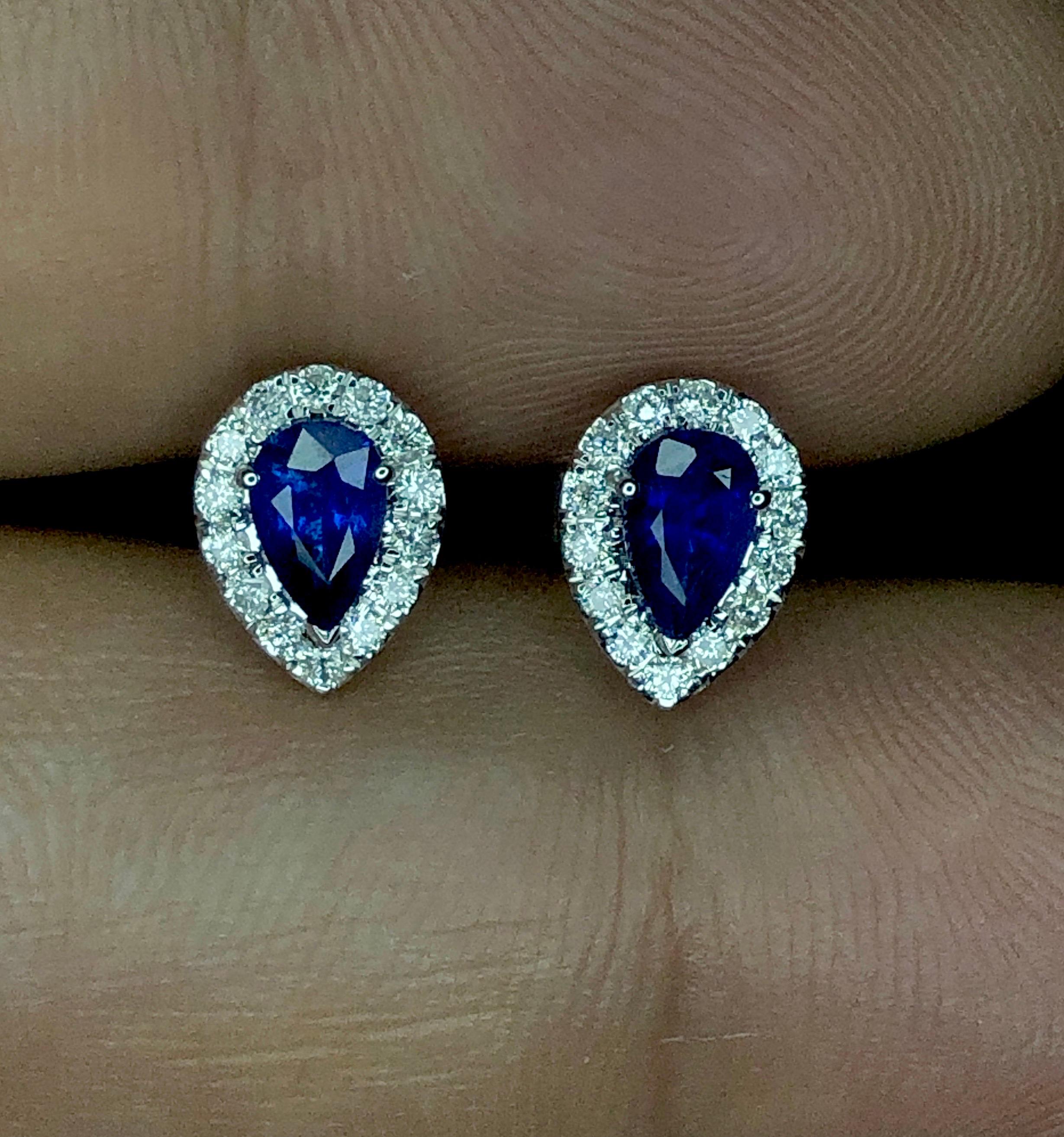 Art Deco No Reserve 18K Gold Royal Blue Ceylon Sapphire Earrings with Diamonds 