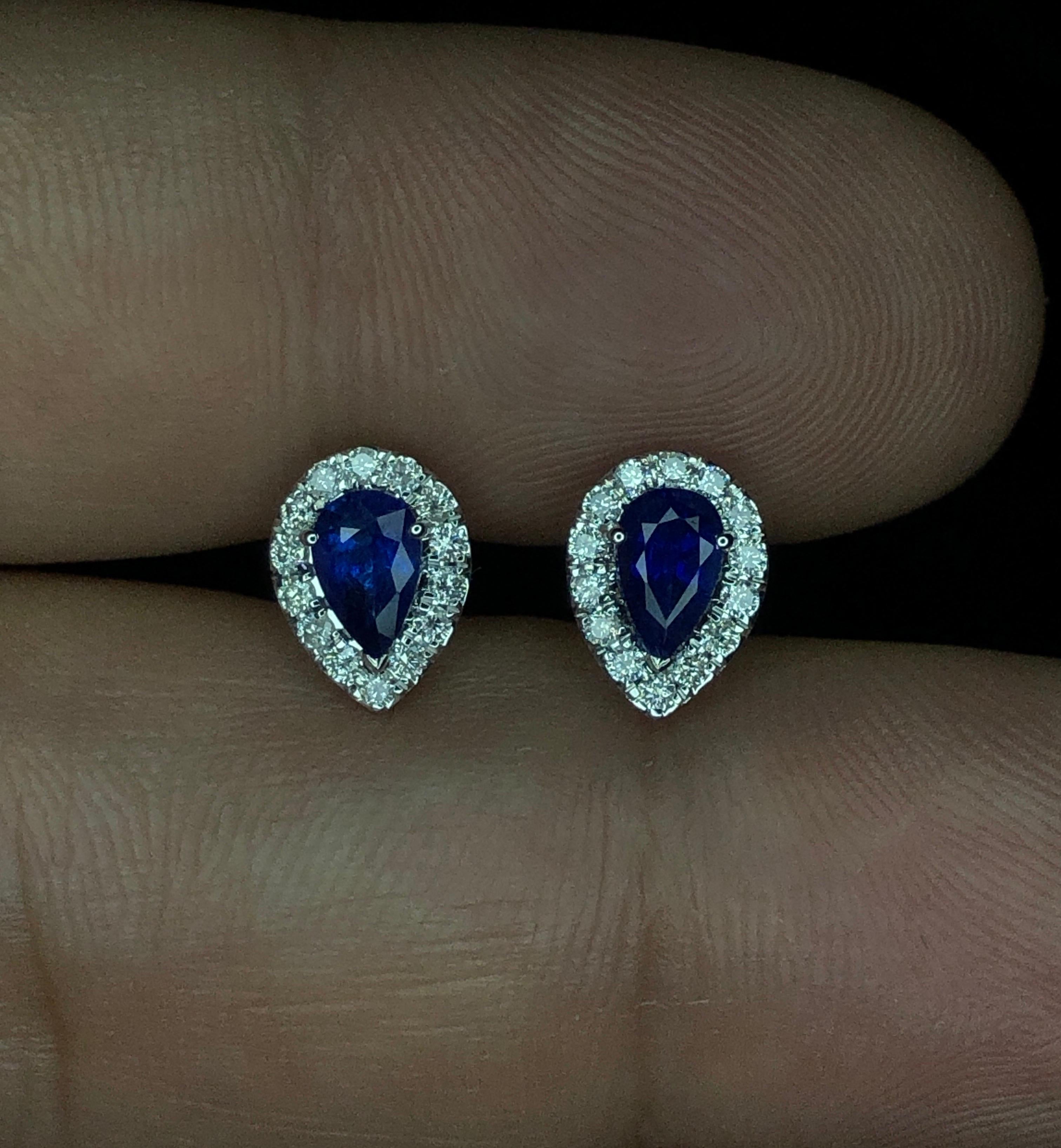 Pear Cut No Reserve 18K Gold Royal Blue Ceylon Sapphire Earrings with Diamonds 