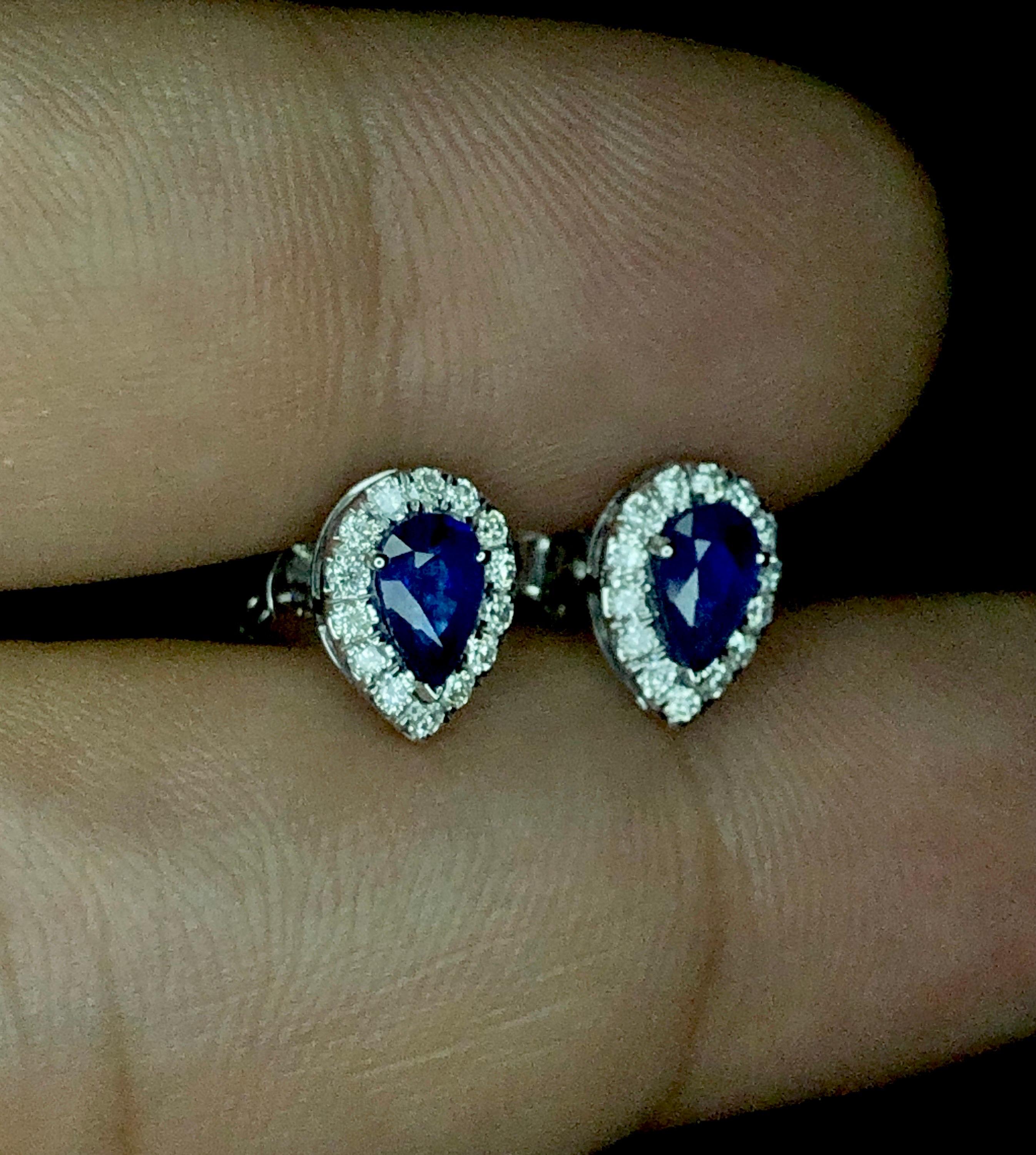 Women's or Men's No Reserve 18K Gold Royal Blue Ceylon Sapphire Earrings with Diamonds 