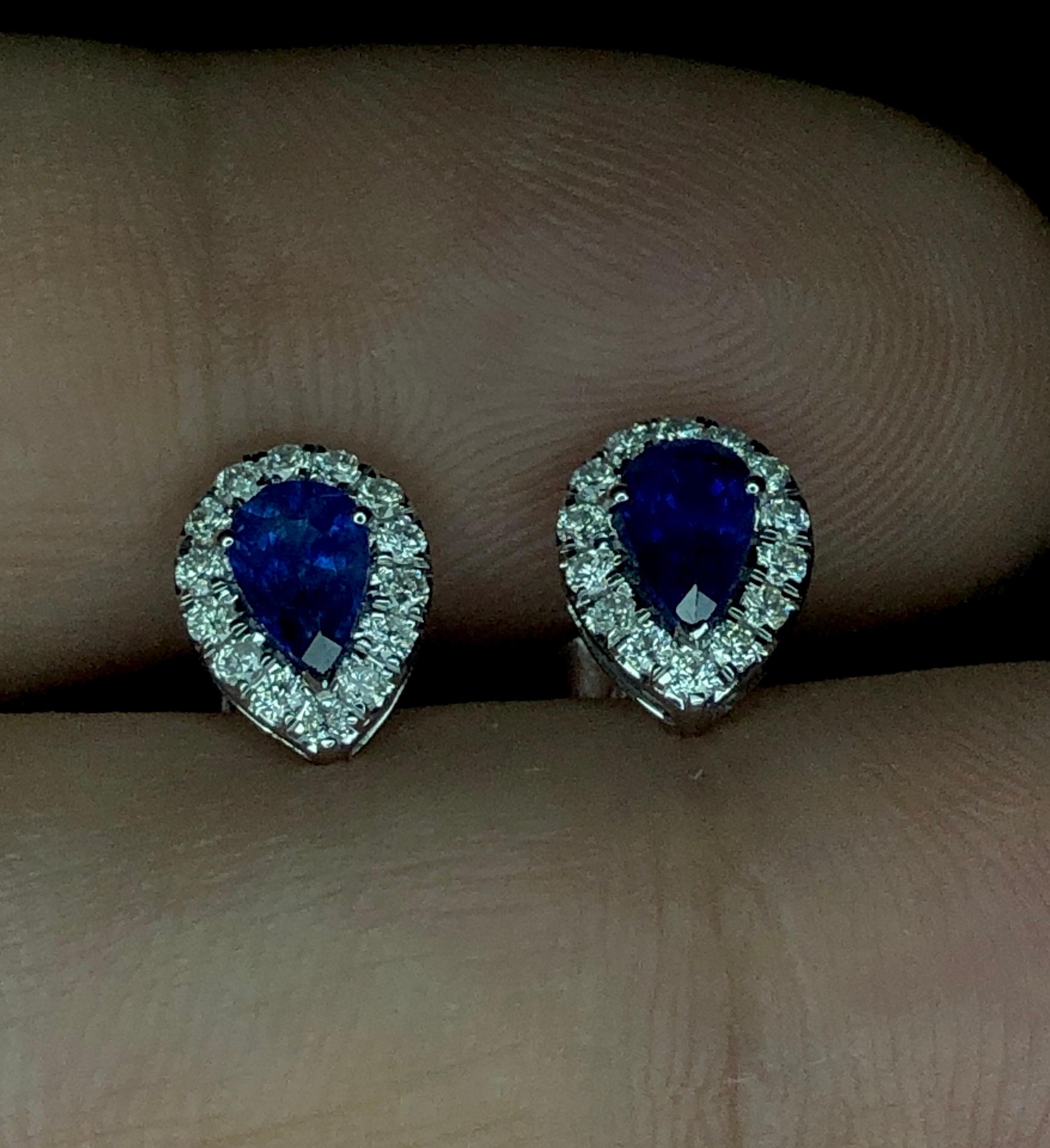 No Reserve 18K Gold Royal Blue Ceylon Sapphire Earrings with Diamonds  1