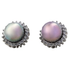 No Reserve-18K White Gold 7.9mm Purple & Green Tahiti Pearl Diamond Earring