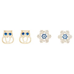 No reserve!!! 2 pair of earrings studs: Owl and snowflacke