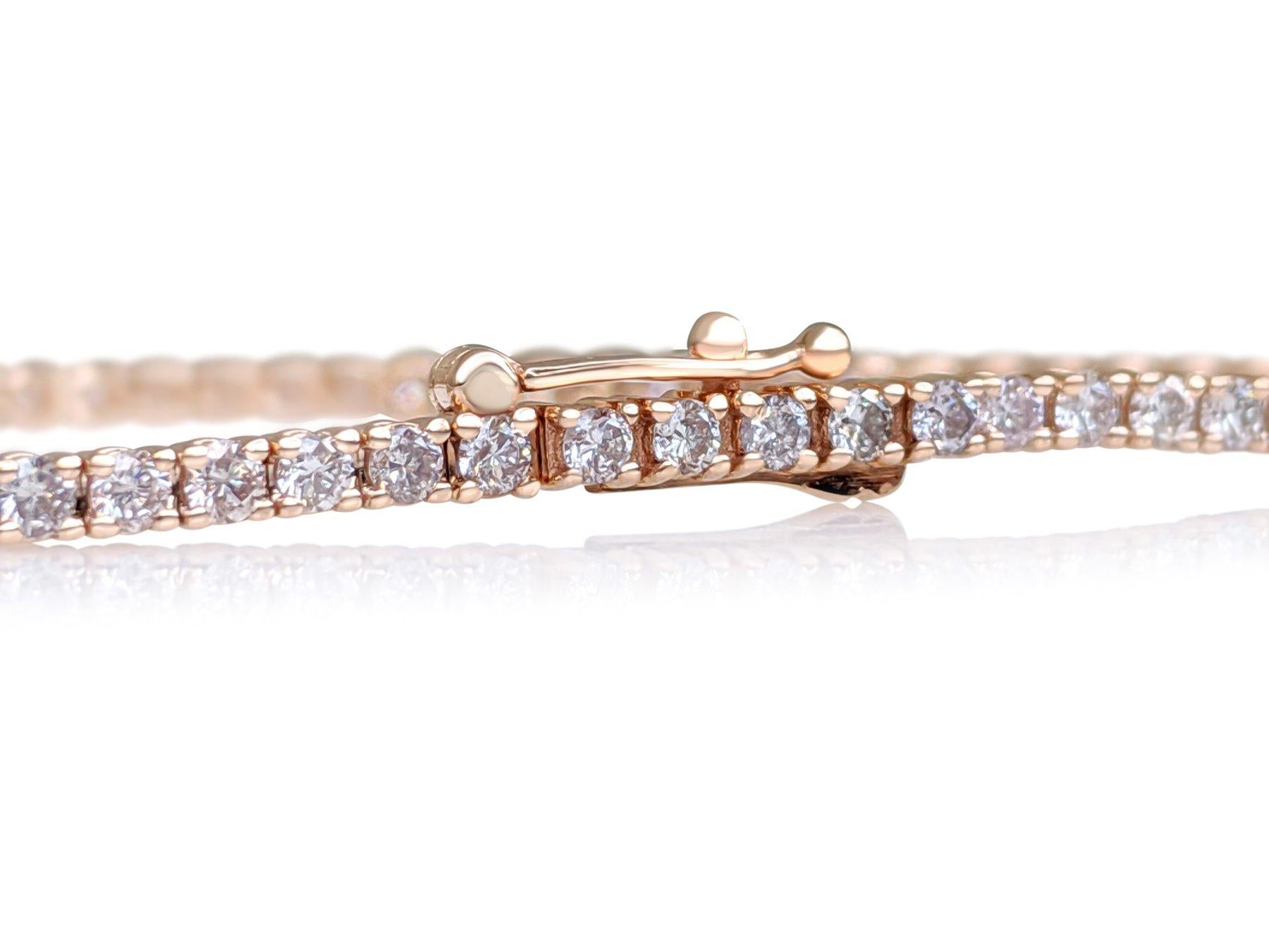 PAS DE RÉSERVE !  -  2.05Ct Fancy Light Pink Diamond Tennis Bracelet en or rose 14K en vente 1