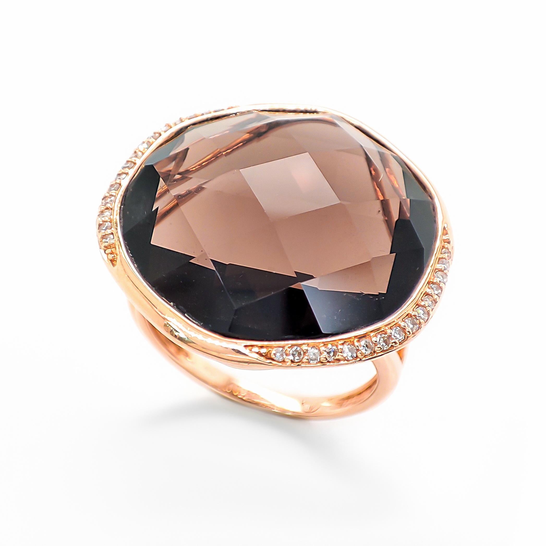 Art Déco Anello con diamante e quarzo da 20,70 carati in oro rosa 14K in vendita