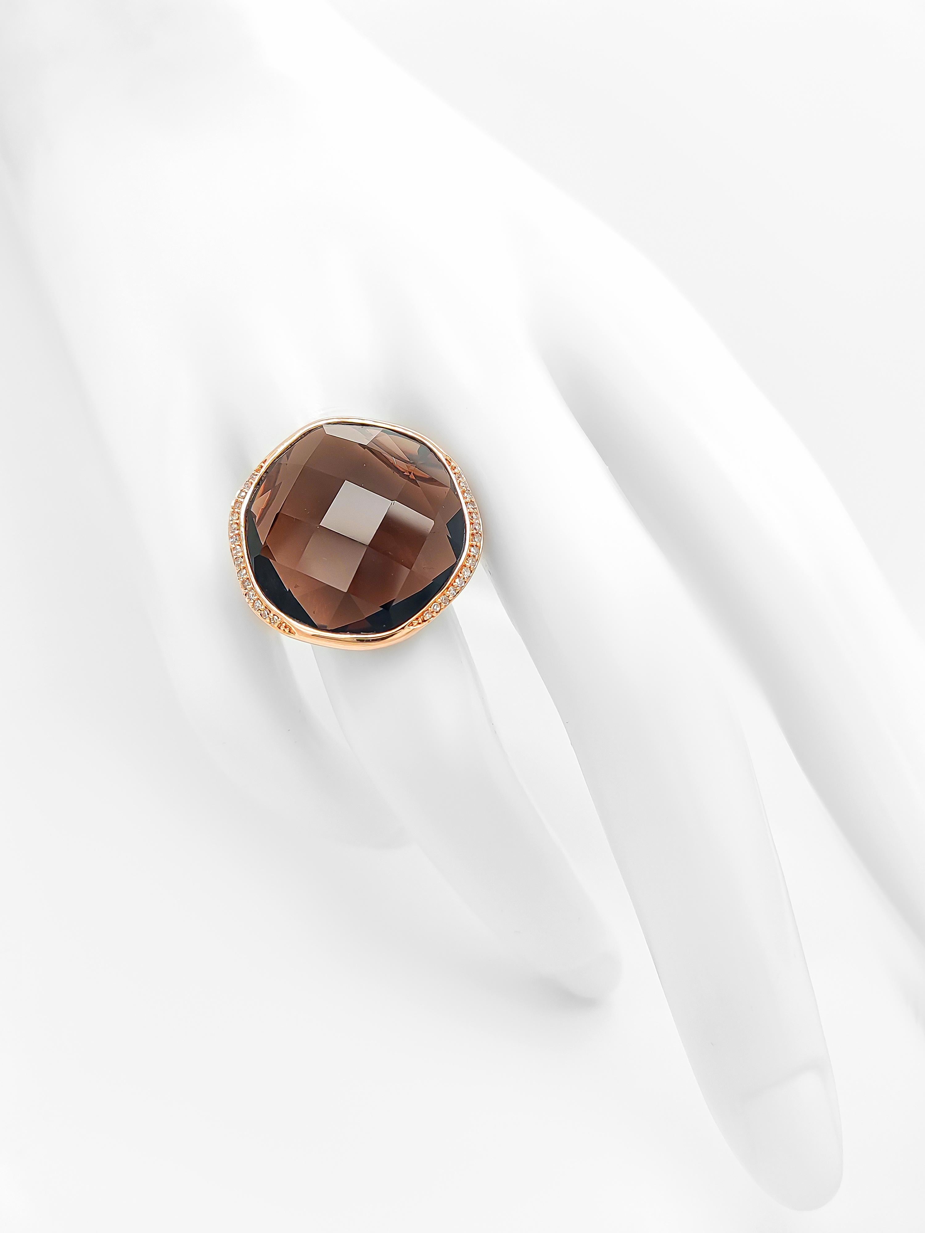 Anello con diamante e quarzo da 20,70 carati in oro rosa 14K In condizioni Nuovo in vendita a Ramat Gan, IL