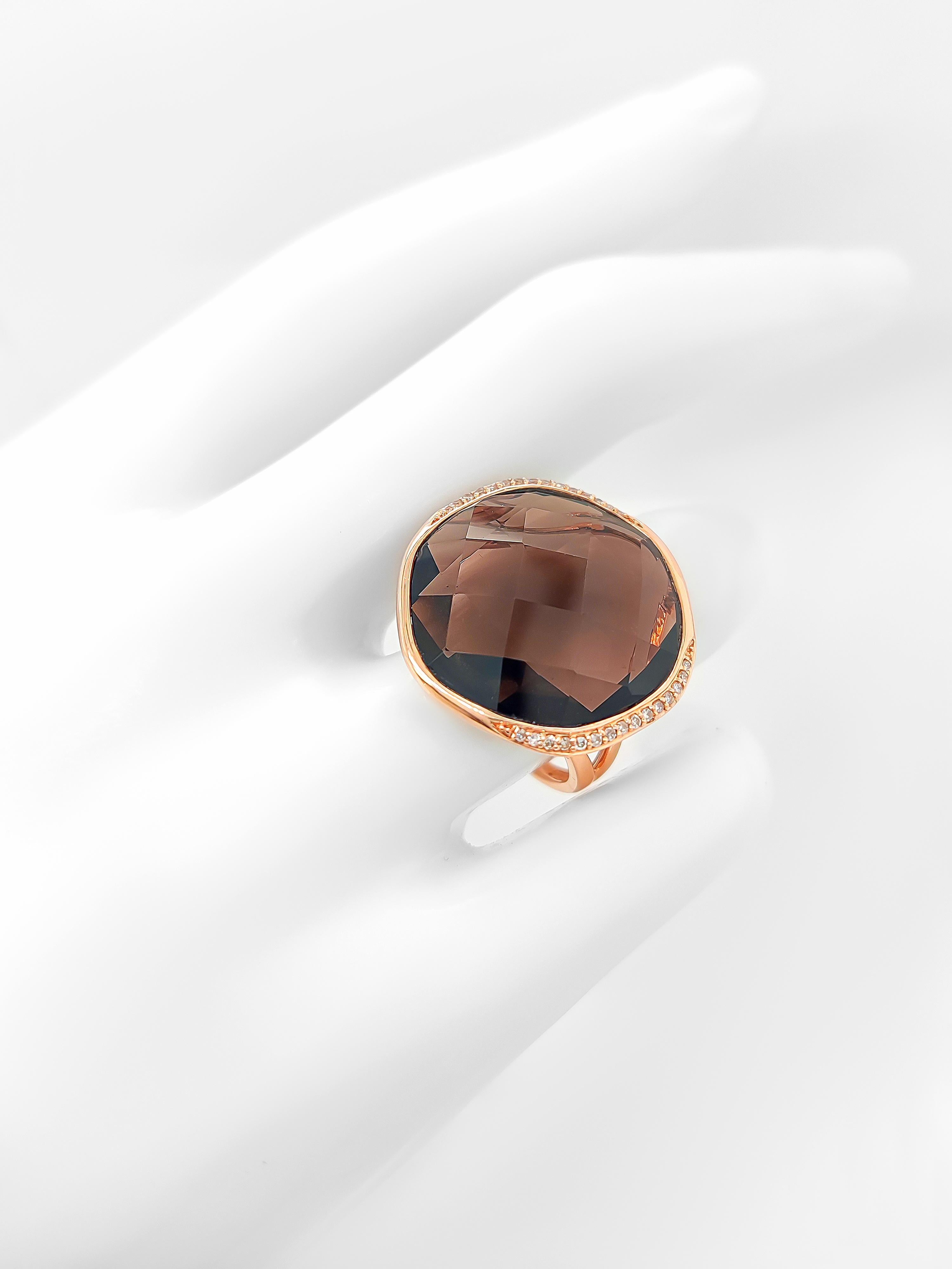Donna Anello con diamante e quarzo da 20,70 carati in oro rosa 14K in vendita