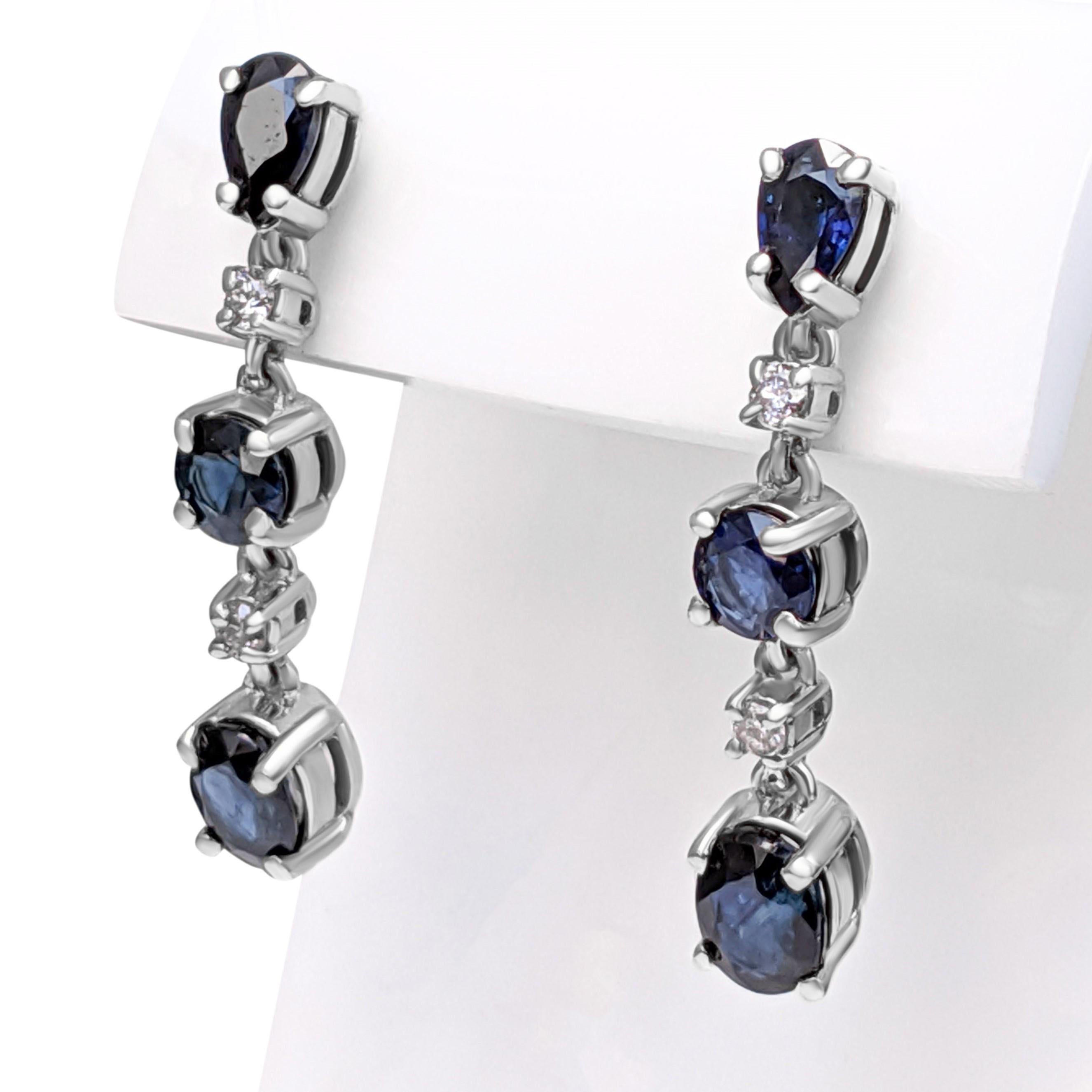 Art Deco NO RESERVE!  2.08ct Sapphire & 0.10 Diamonds Earrings - 14K White Gold Earrings For Sale