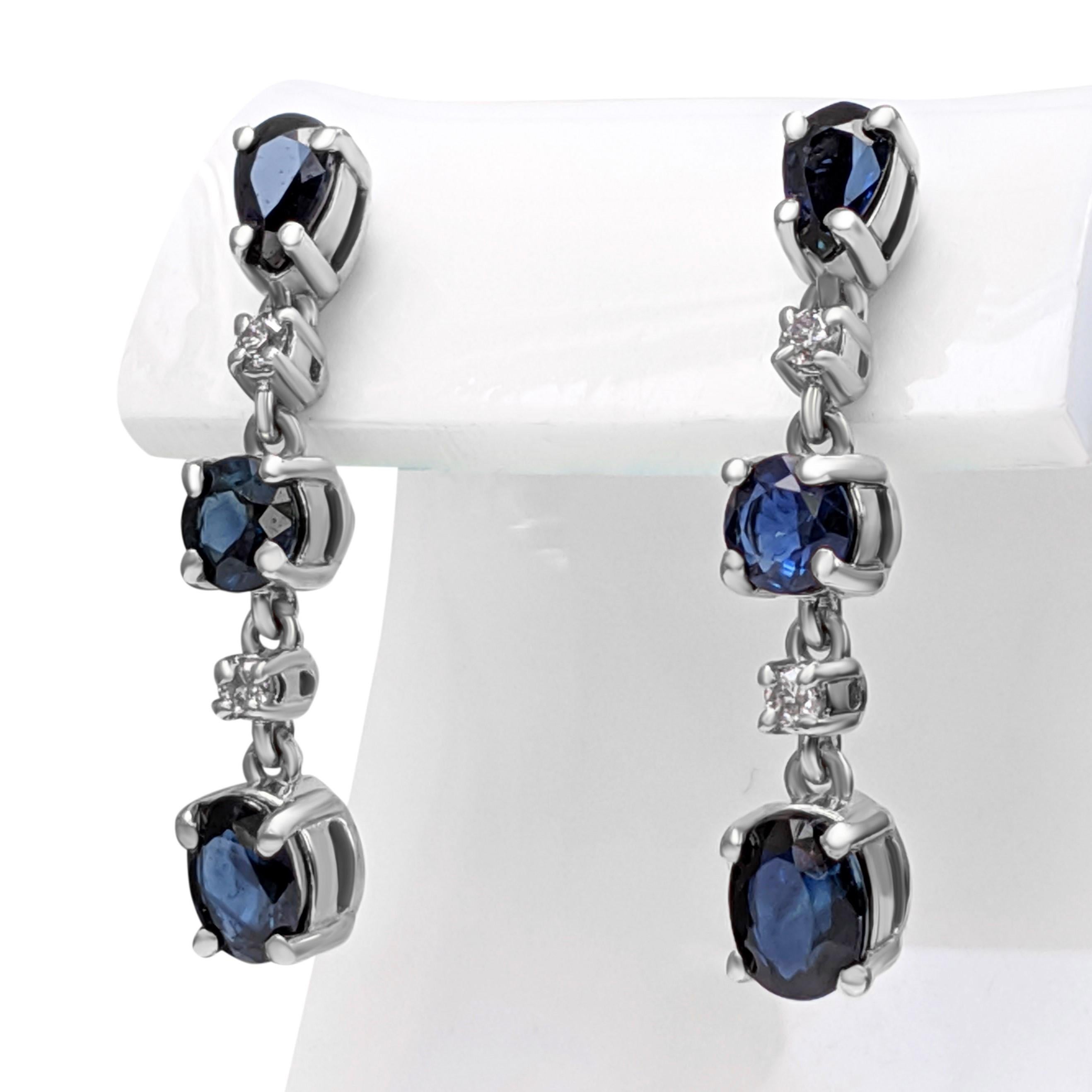 Mixed Cut NO RESERVE!  2.08ct Sapphire & 0.10 Diamonds Earrings - 14K White Gold Earrings For Sale