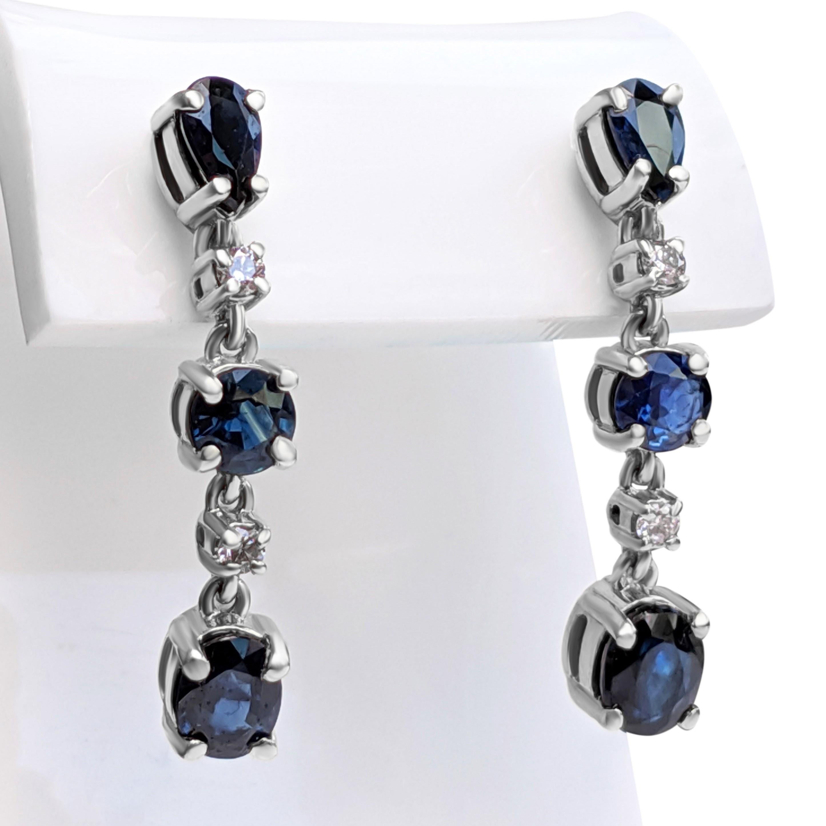 NO RESERVE!  2.08ct Sapphire & 0.10 Diamonds Earrings - 14K White Gold Earrings In New Condition For Sale In Ramat Gan, IL