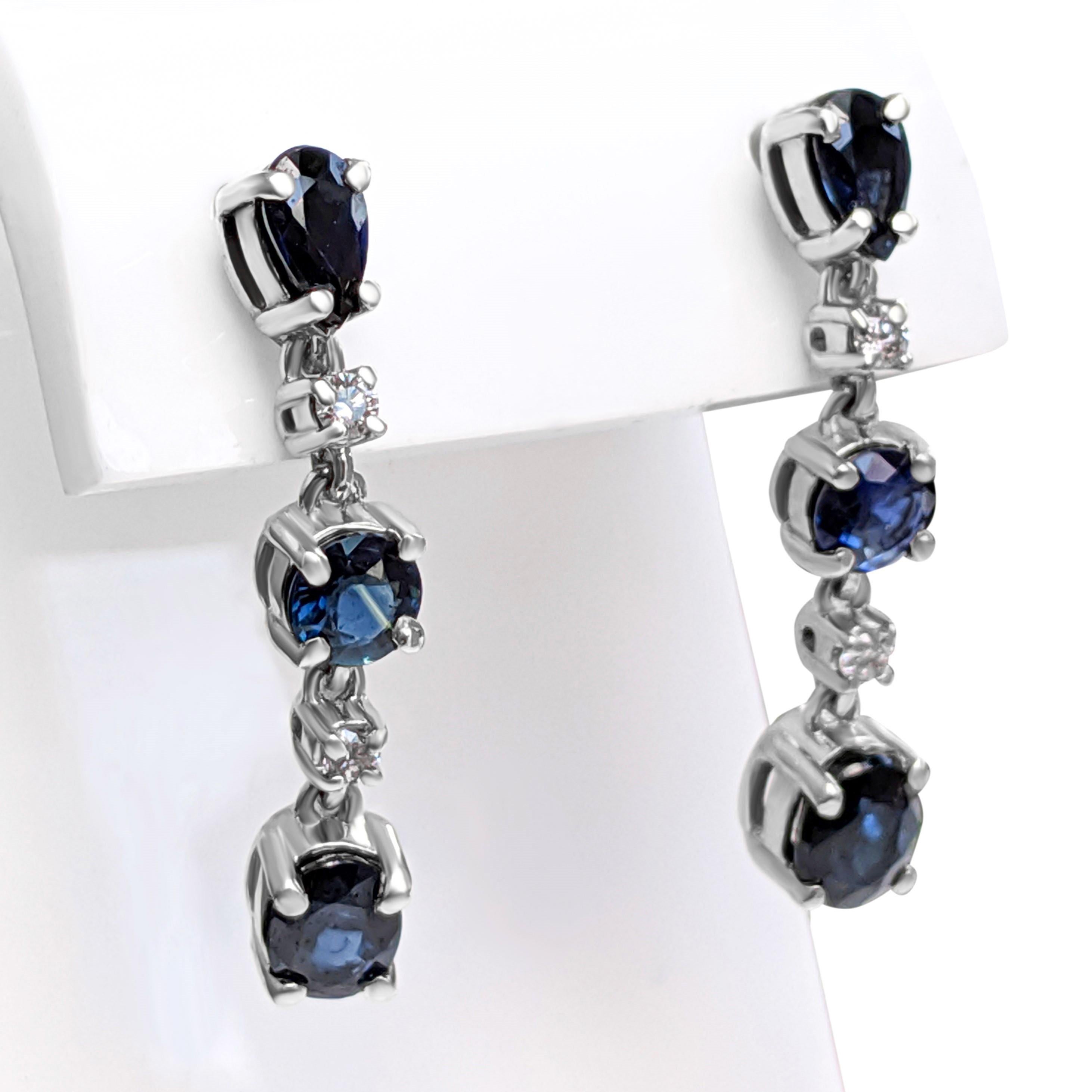 Women's NO RESERVE!  2.08ct Sapphire & 0.10 Diamonds Earrings - 14K White Gold Earrings For Sale