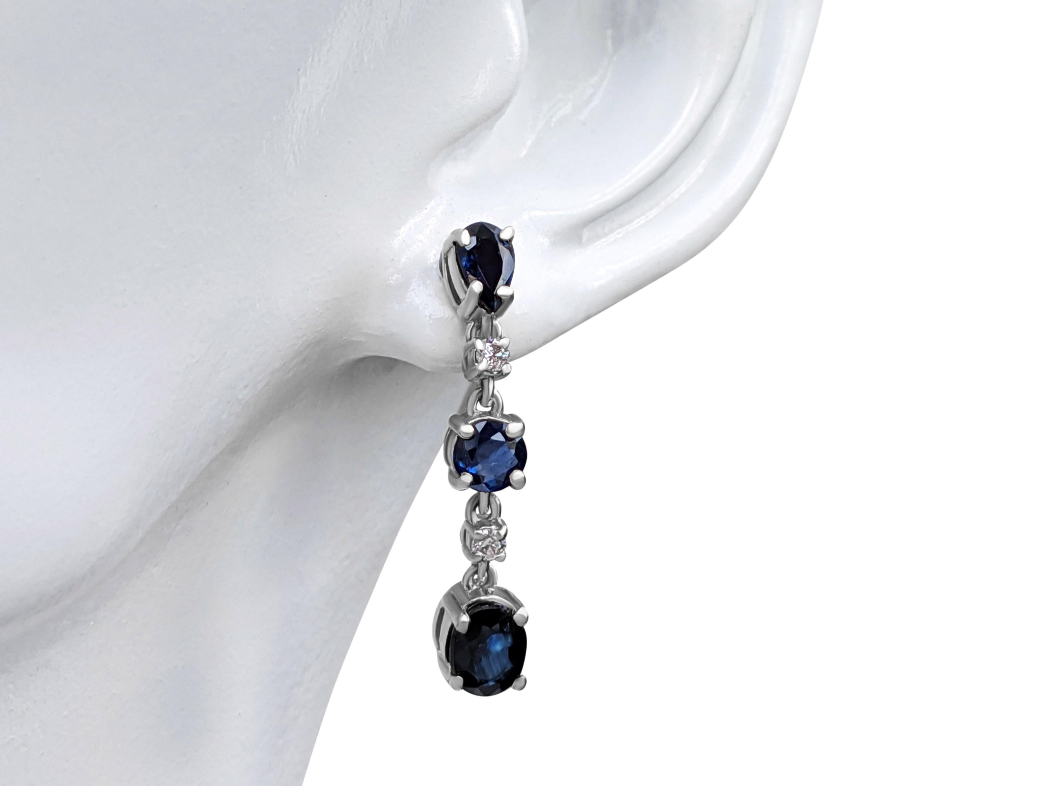 NO RESERVE!  2.08ct Sapphire & 0.10 Diamonds Earrings - 14K White Gold Earrings For Sale 1