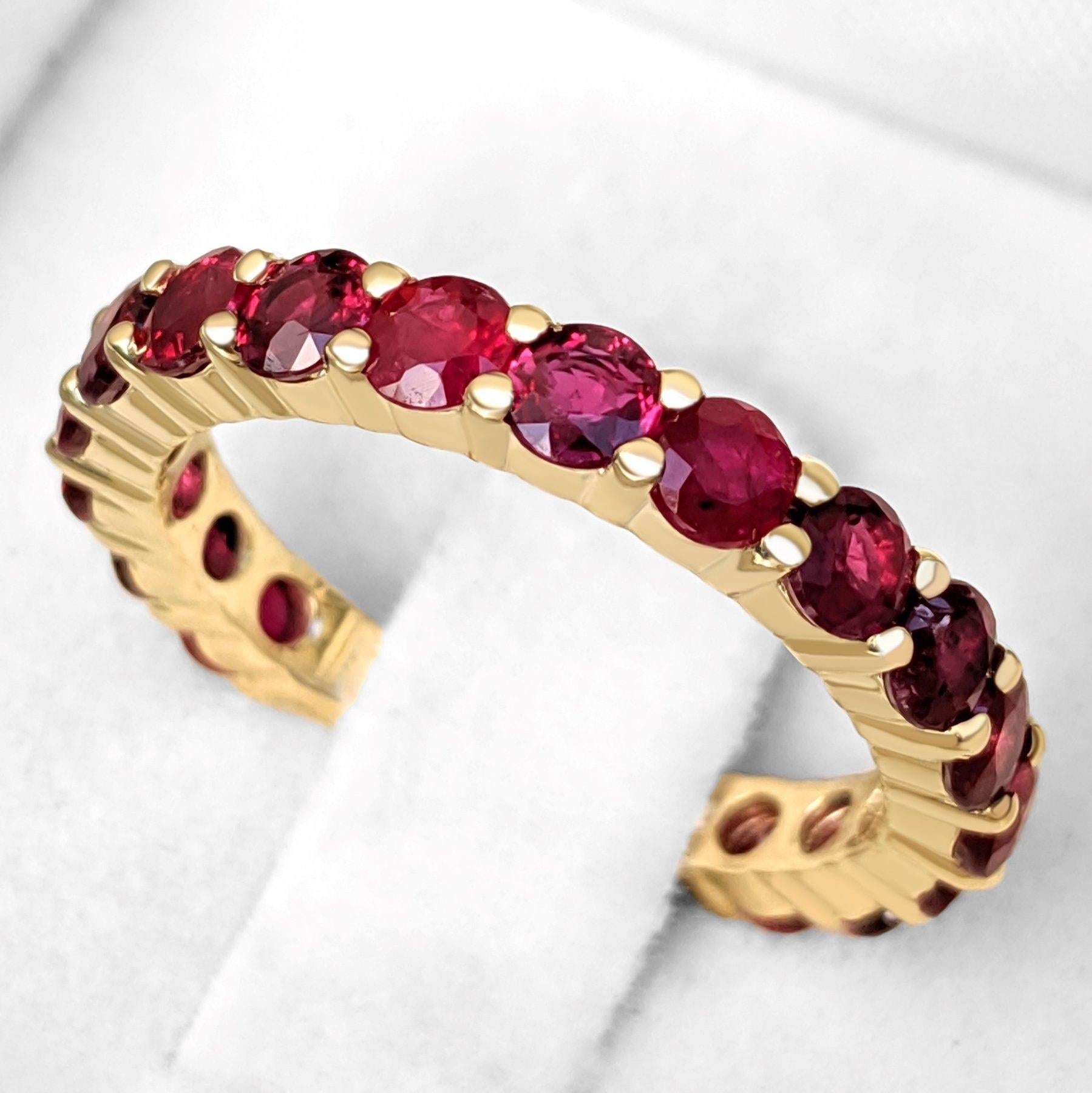 $1 NO RESERVE! 2.14 Carat Ruby 3/4 Eternity Band 14kt Yellow gold - Ring 1