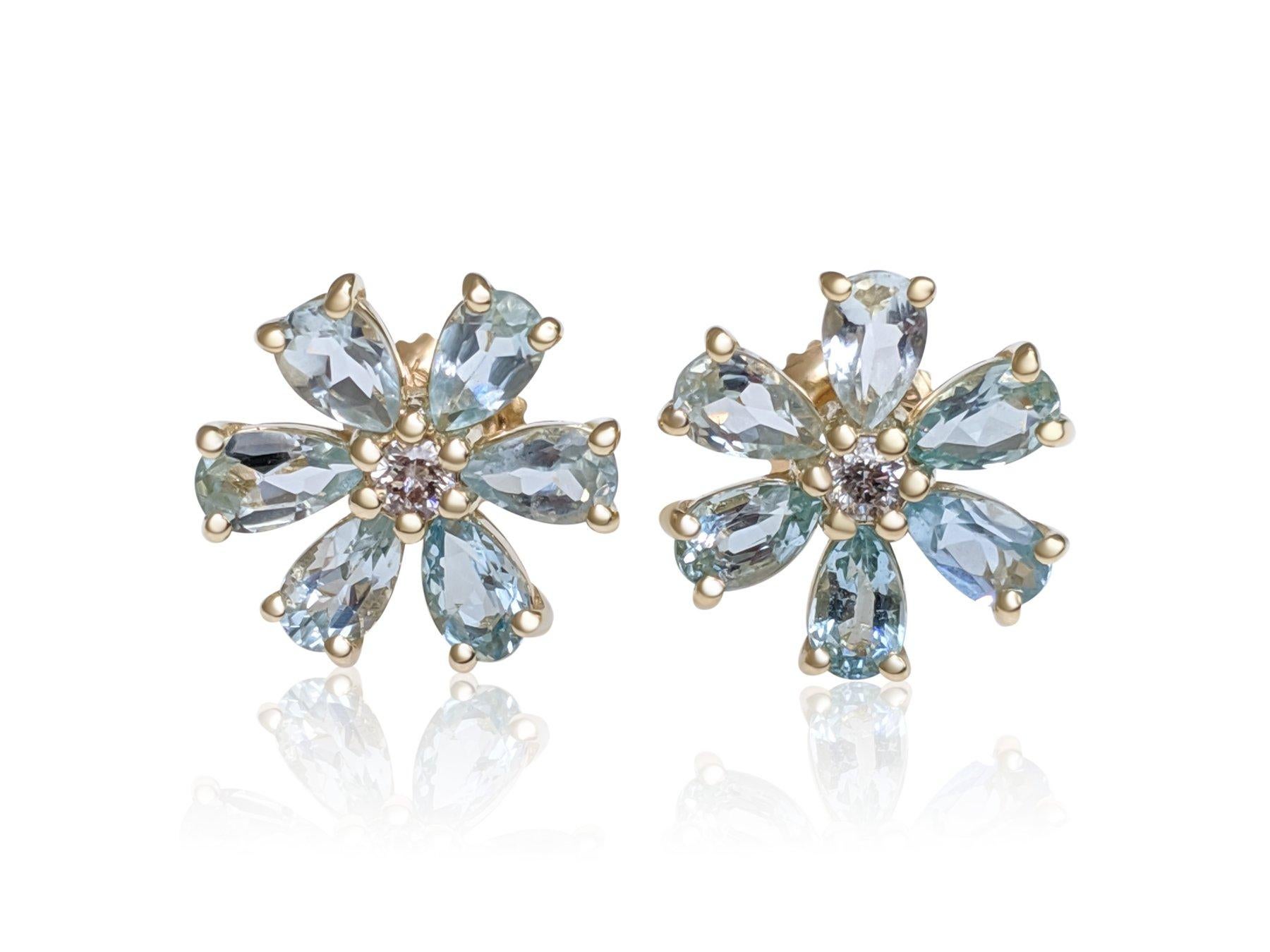 Art Deco NO RESERVE! 2.17Ct Aquamarine and 0.14 Ct Diamonds 14 kt. Yellow gold - Earrings For Sale