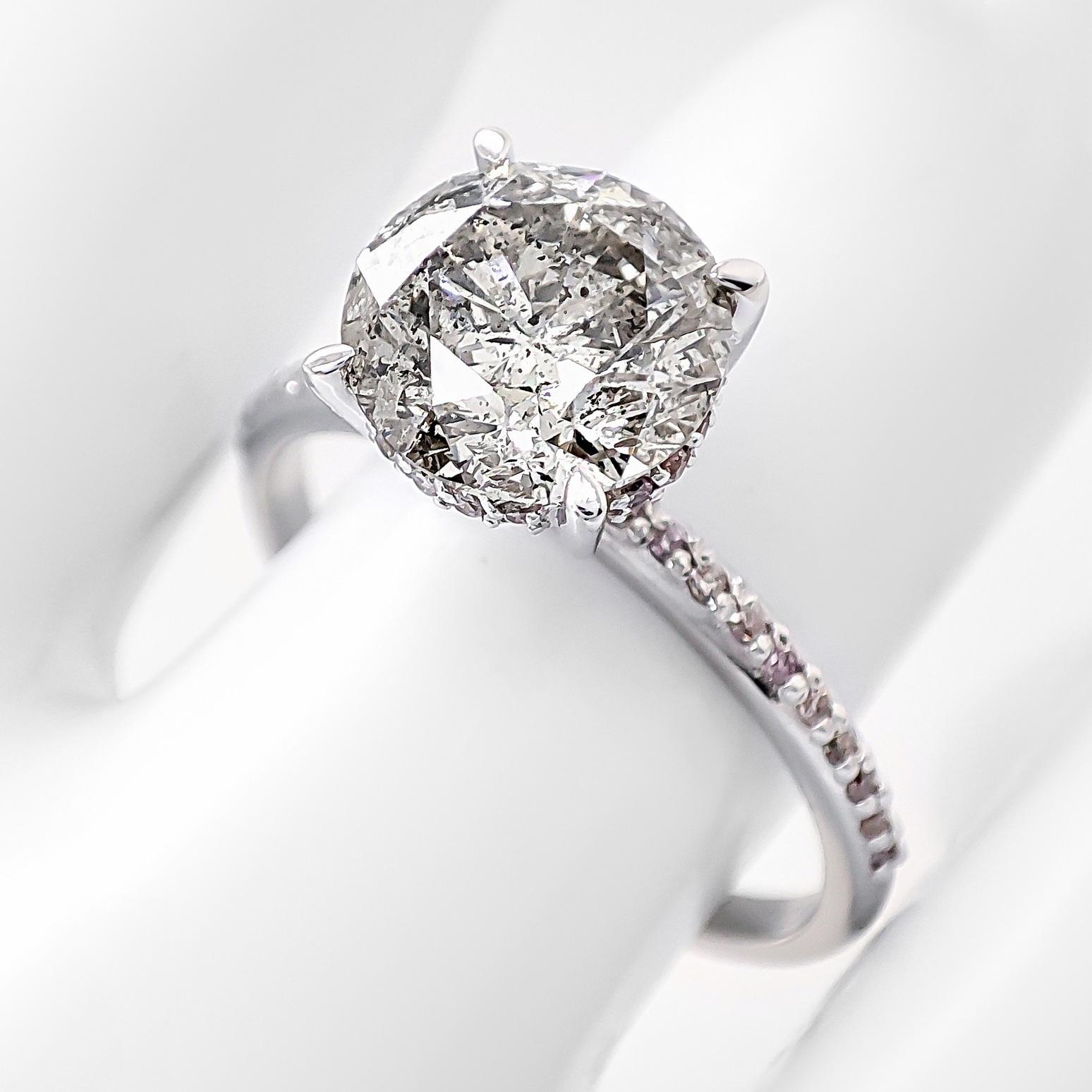2,19 Karat runder Diamant & 0,15 runde rosa Diamanten 14K Weißgold im Zustand „Neu“ in Ramat Gan, IL