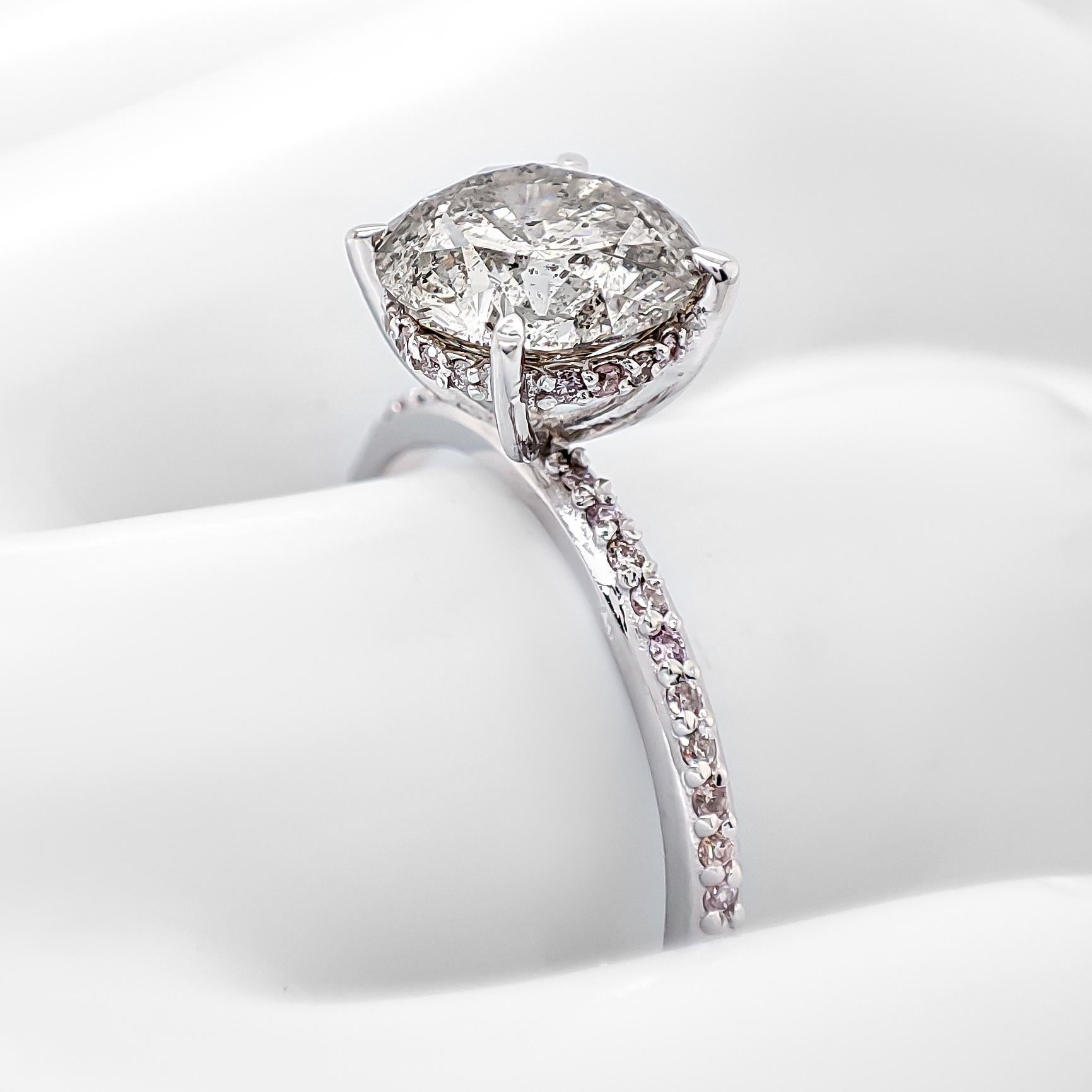 2,19 Karat runder Diamant & 0,15 runde rosa Diamanten 14K Weißgold für Damen oder Herren