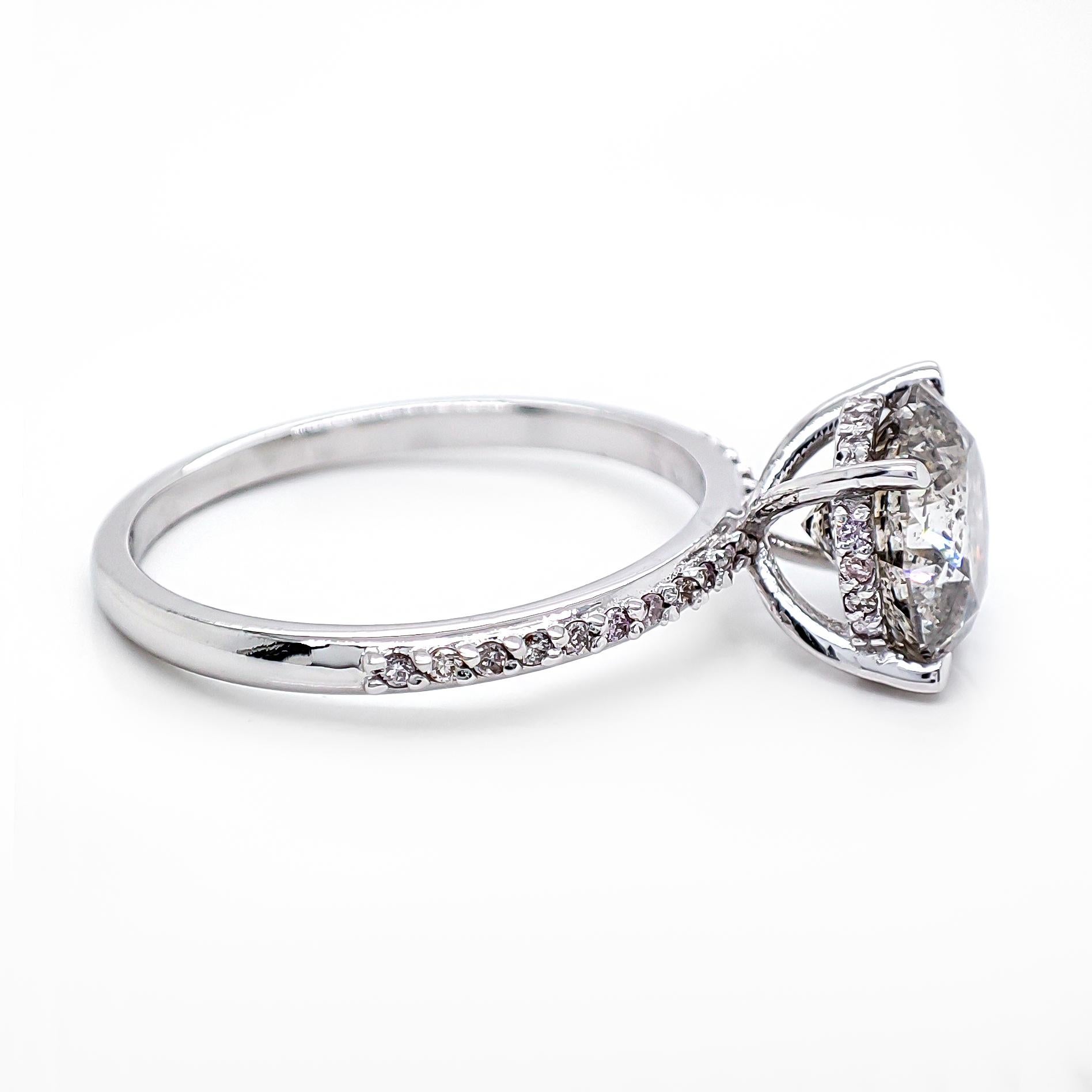 2,19 Karat runder Diamant & 0,15 runde rosa Diamanten 14K Weißgold 1