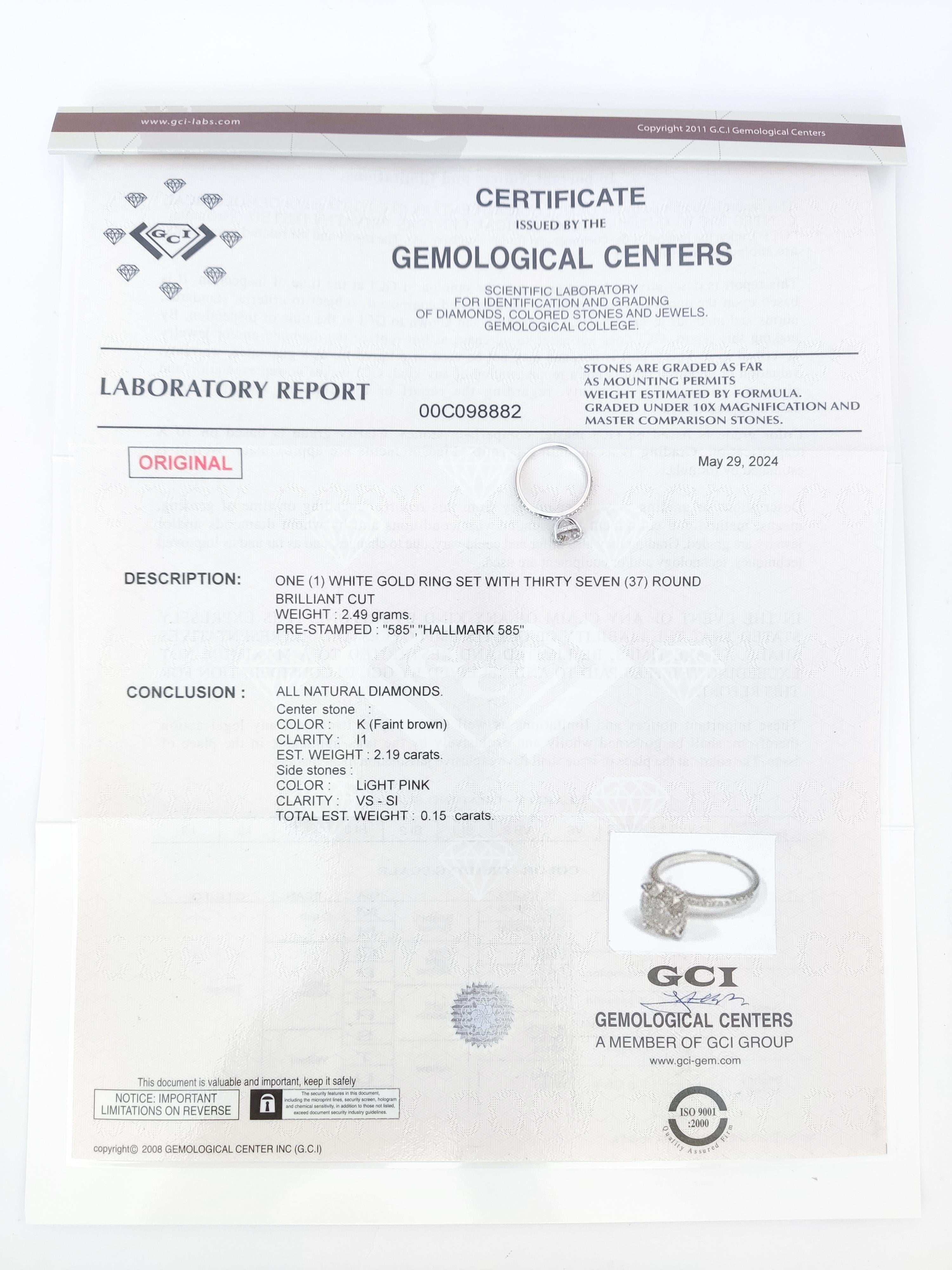 2,19 Karat runder Diamant & 0,15 runde rosa Diamanten 14K Weißgold 2