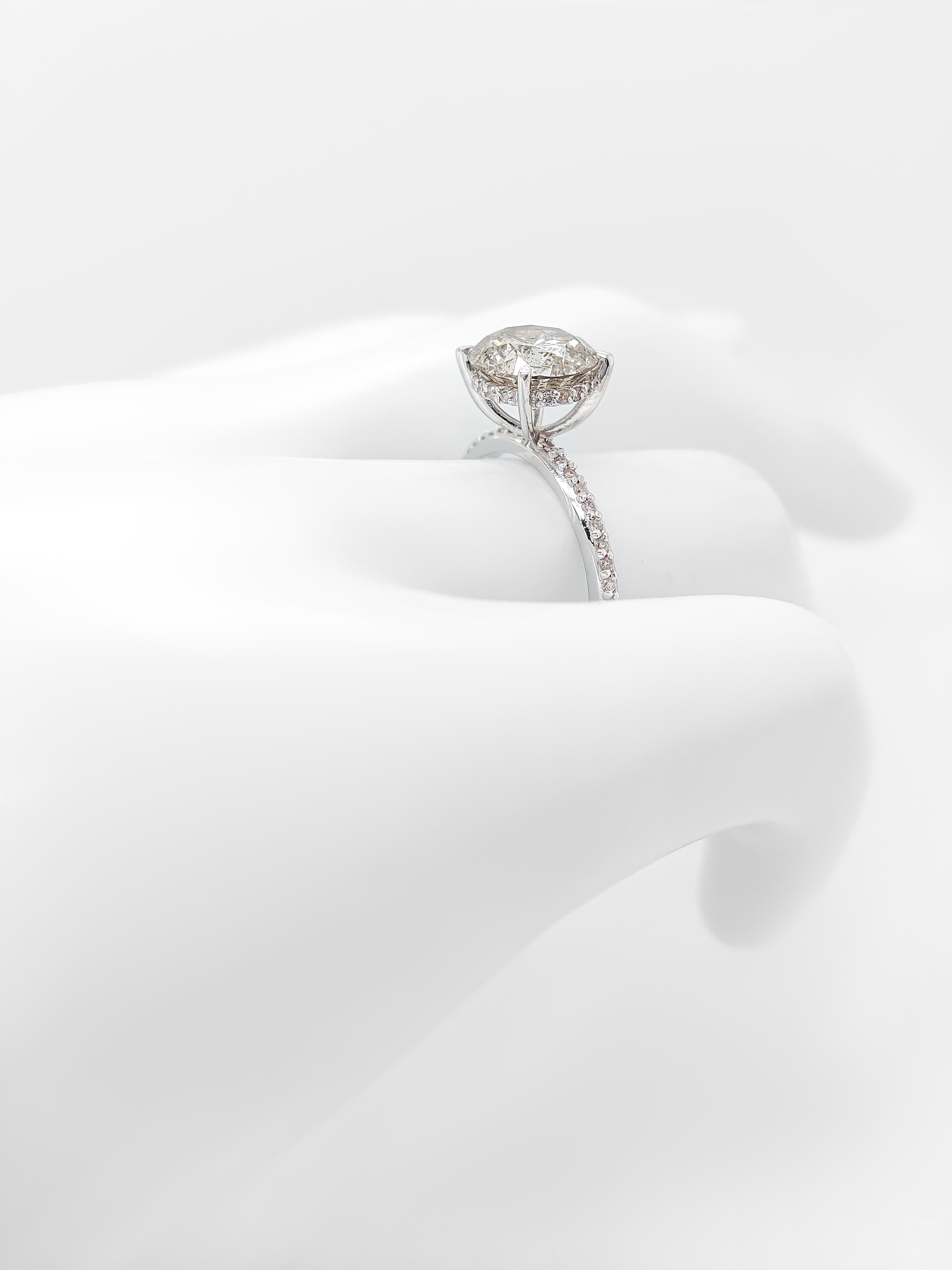 2,19 Karat runder Diamant & 0,15 runde rosa Diamanten 14K Weißgold 3