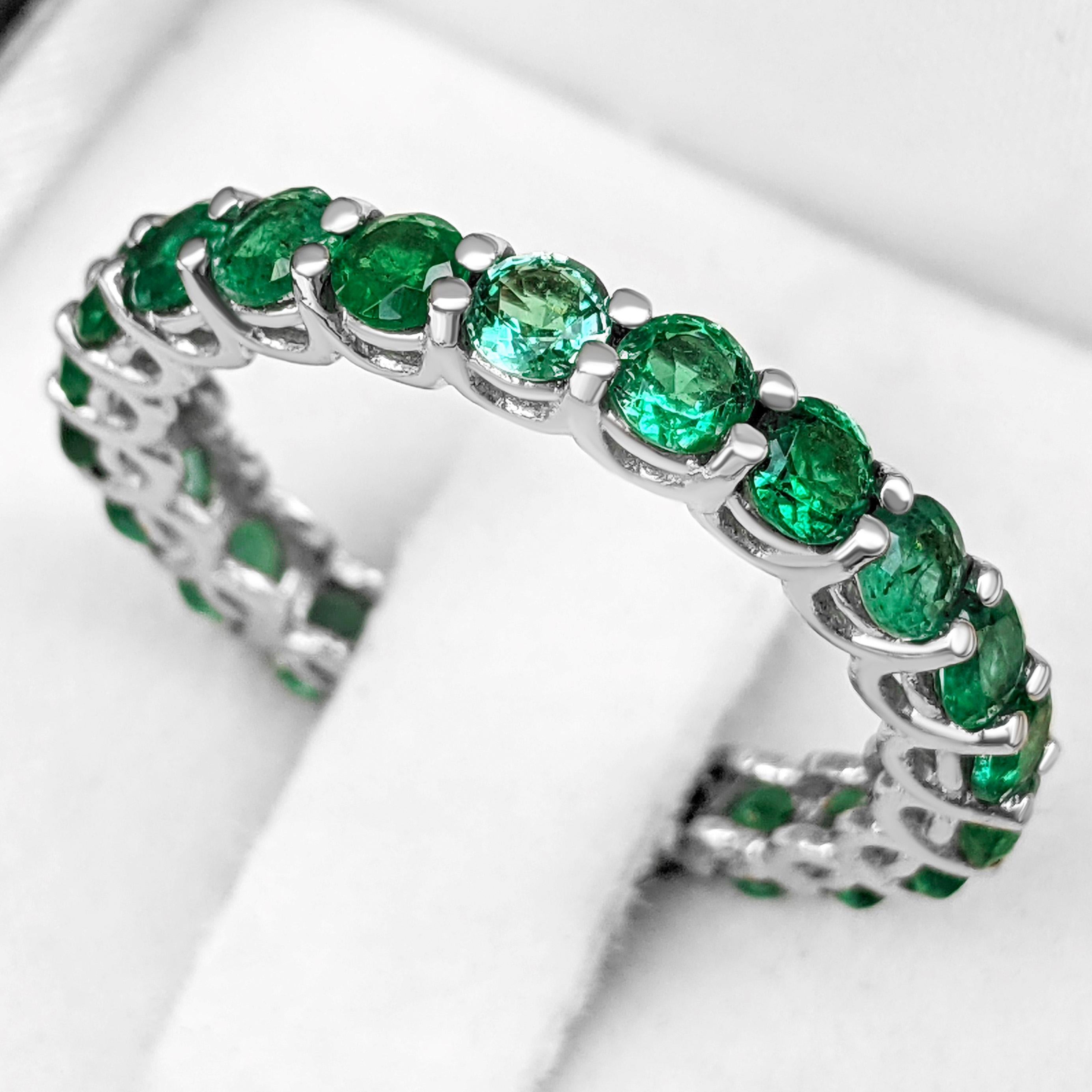 Round Cut $1 NO RESERVE! - 2.32cttw Natural Emeralds Eternity Band, 14K White Gold 