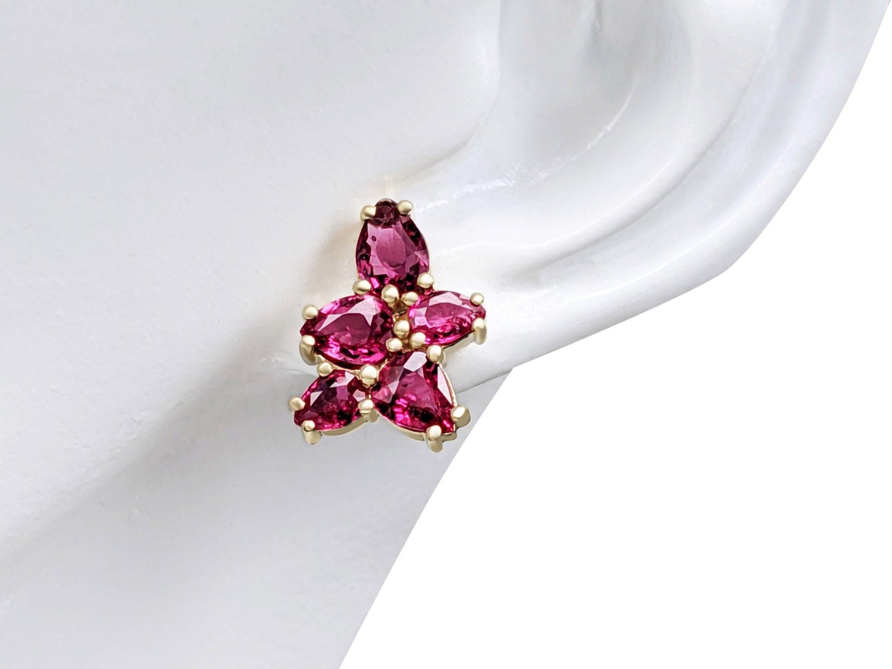 Pear Cut $1 NO RESERVE! 2.33Ct NO HEAT Ruby 14k Yellow Gold Earrings For Sale
