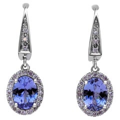 NO RESERVE! 2,33 Karat Tansanit und 0,40 Karat Diamanten 14K Weißgold Ohrringe