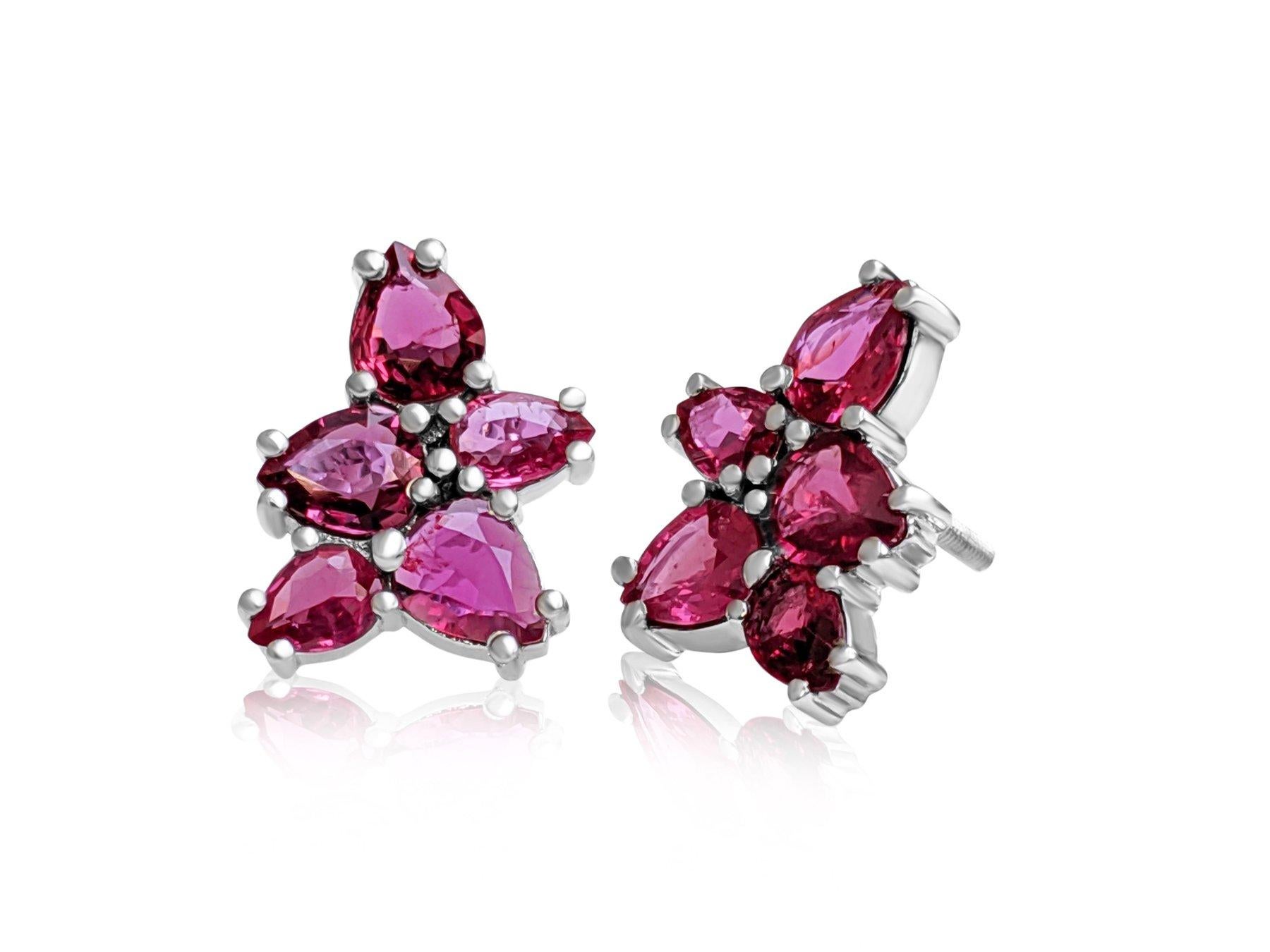 Women's NO RESERVE! 2.34Ct NO HEAT Ruby 14kt White Gold Earrings For Sale