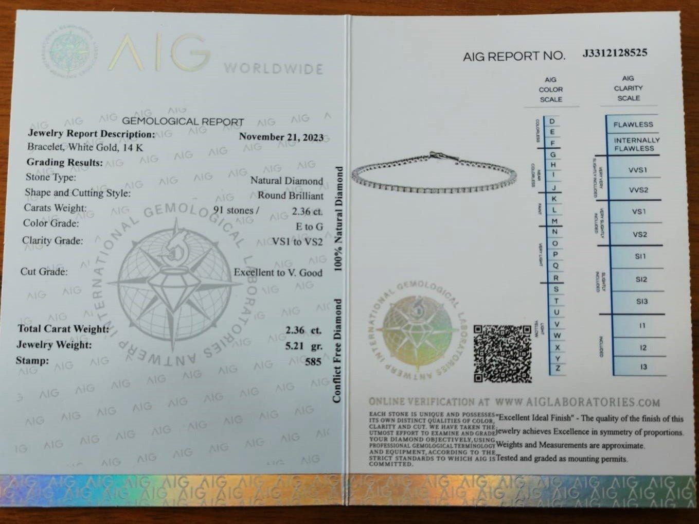 Side Stones:
___________
Natural Diamonds
Cut: Round Brilliant
Carat: 2.36 cttw / 91 stones
Color: E to G
Clarity: VS1 to VS2

Item ships from Israeli Diamonds Exchange, customers are responsible for any local customs or VAT fees that might apply to