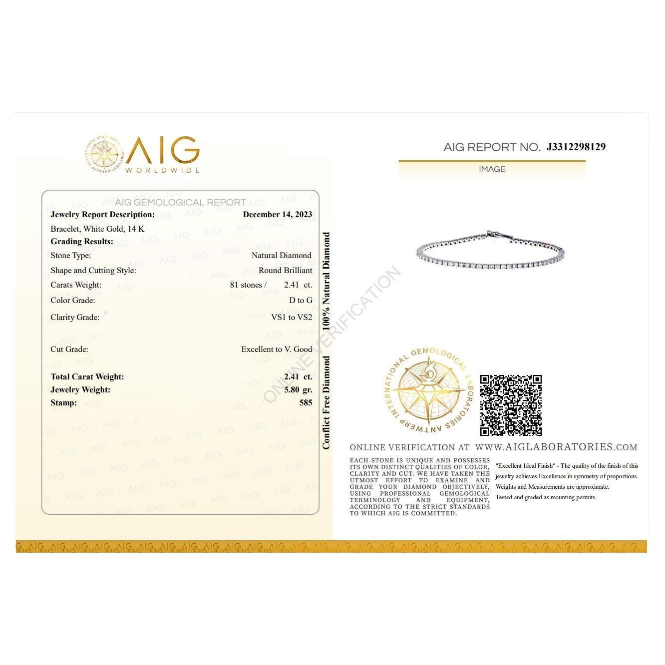 Side Stones:
___________
Natural Diamonds
Cut: Round Brilliant
Carat: 2.41 cttw / 81 stones
Color: D to G
Clarity: VS1 to VS2

Item ships from Israeli Diamonds Exchange, customers are responsible for any local customs or VAT fees that might apply to