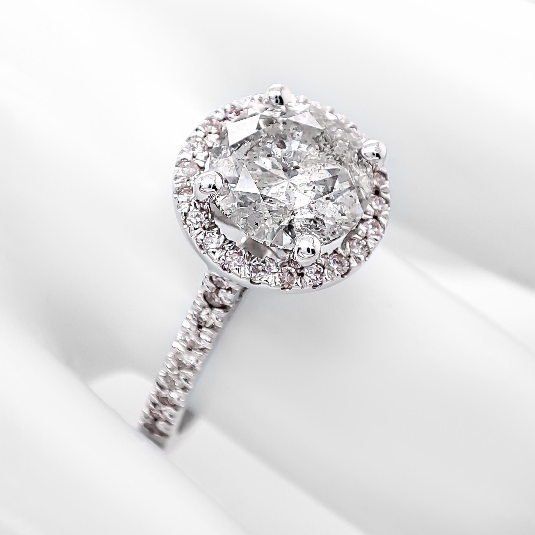 Art Deco 2.41CTW Round Diamond Halo Ring 14k White Gold