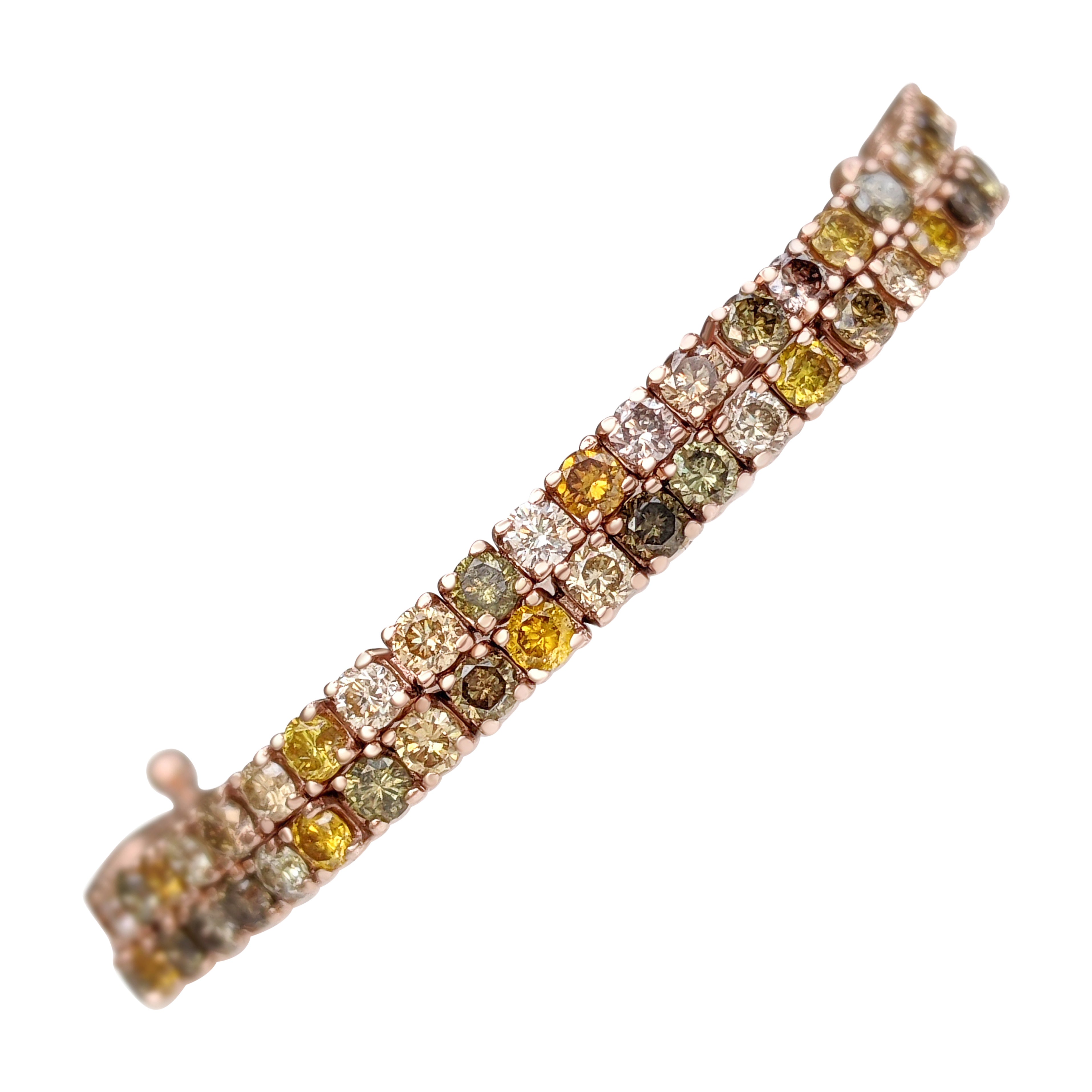 NO RESERVE! 2.45ct Fancy Color Diamond Tennis Riviera, 14K Pink Gold Bracelet