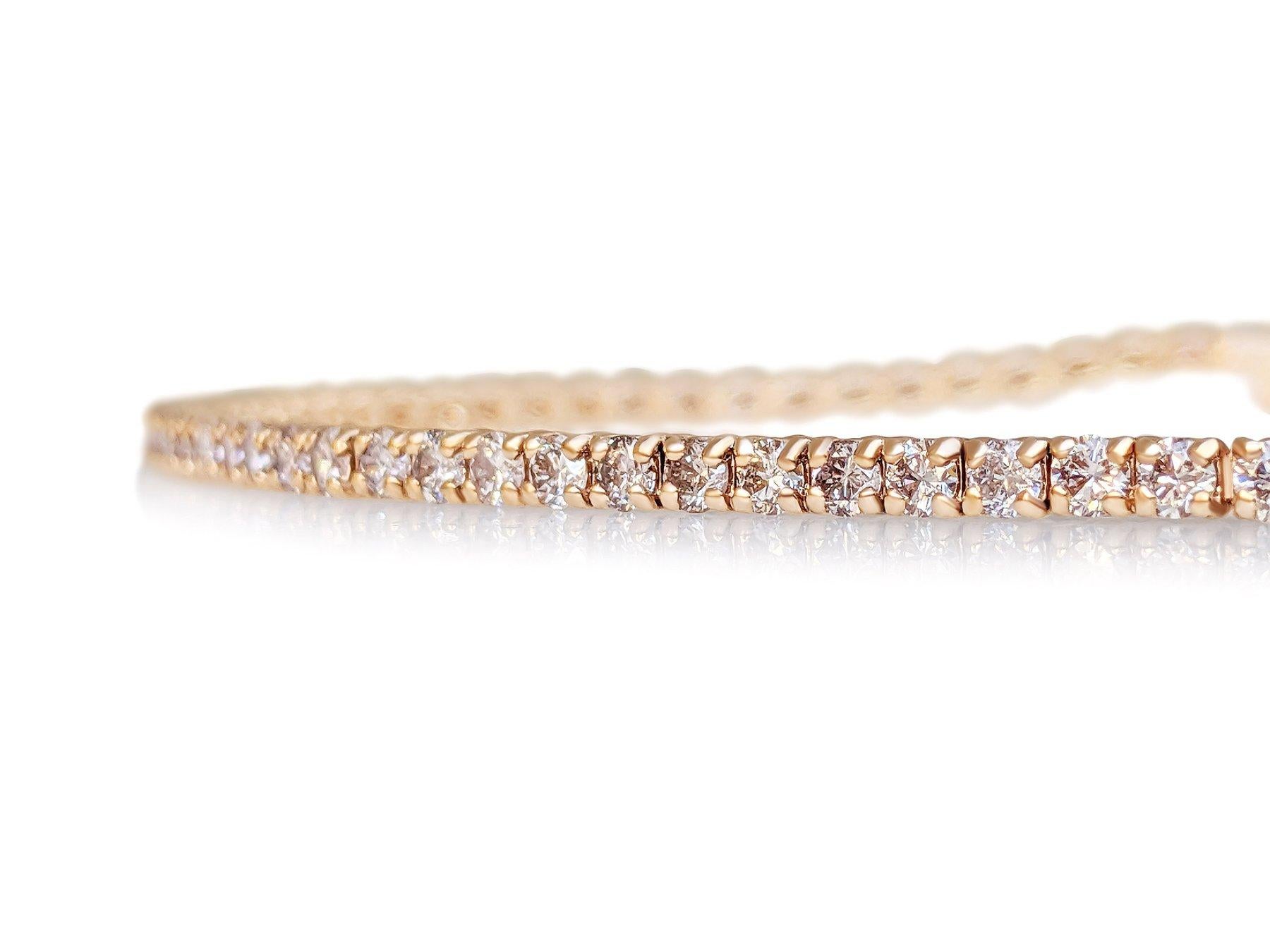 Art Deco NO RESERVE! 2.48Ct Fancy Light Pink Diamond Tennis 14K Pink Gold Bracelet For Sale