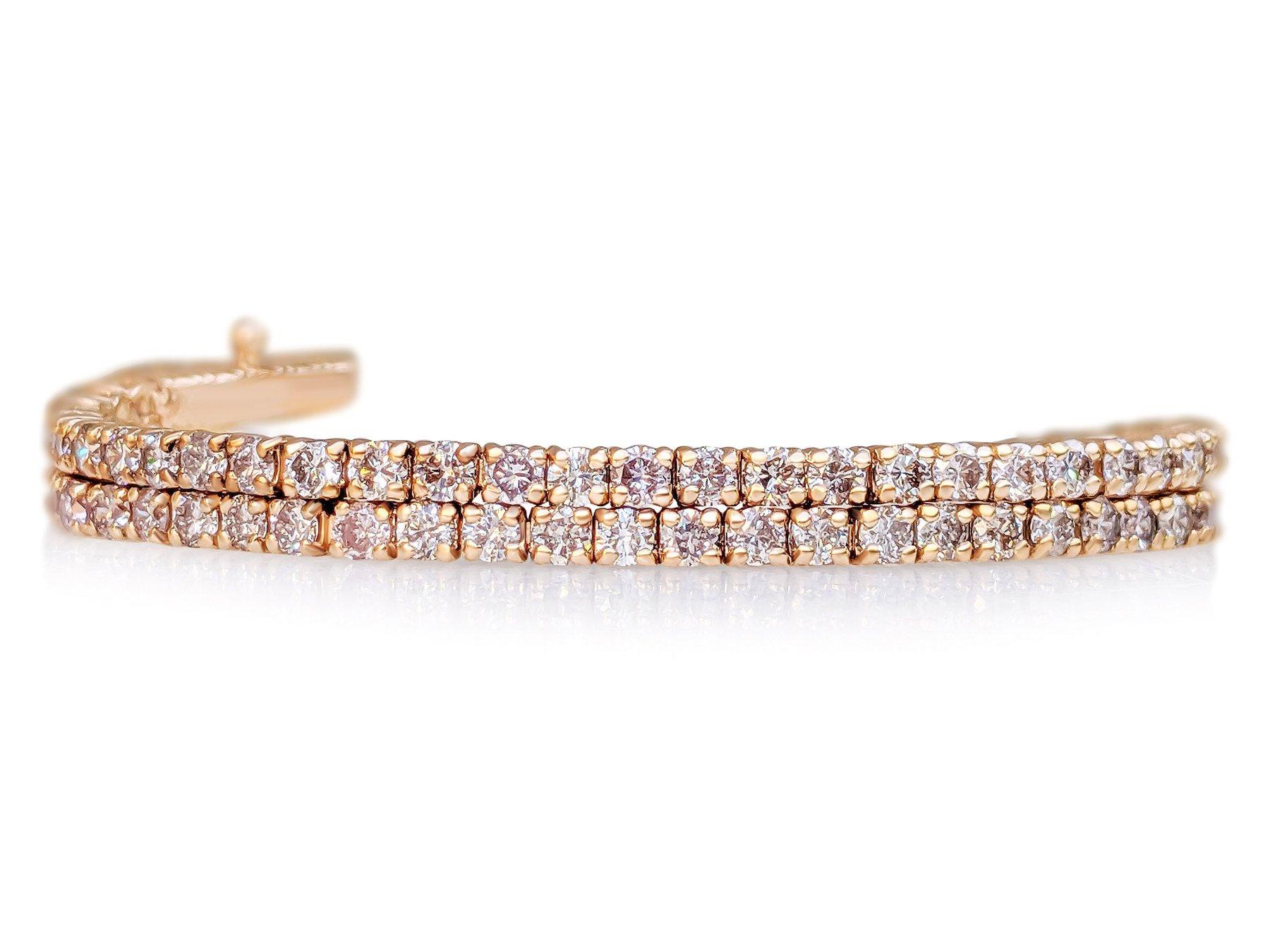 Round Cut NO RESERVE! 2.48Ct Fancy Light Pink Diamond Tennis 14K Pink Gold Bracelet For Sale
