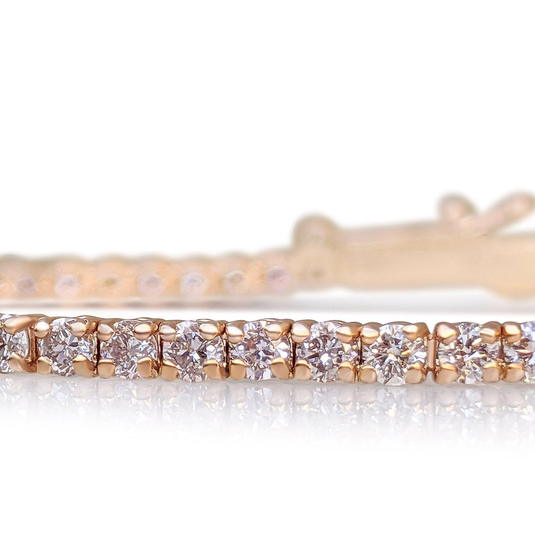 NO RESERVE! 2.48Ct Fancy Light Pink Diamond Tennis 14K Pink Gold Bracelet In New Condition For Sale In Ramat Gan, IL