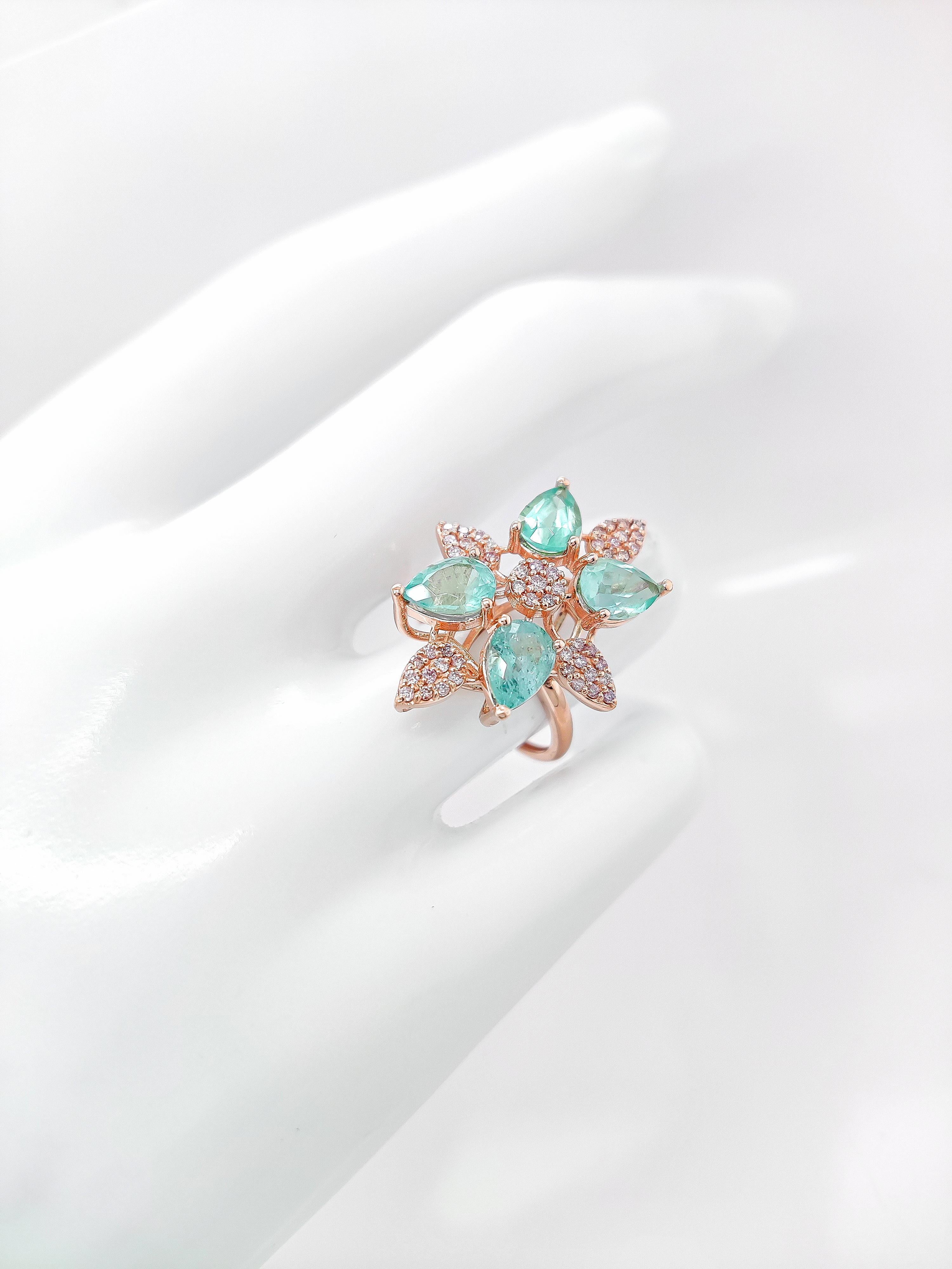 Women's 2.56ctw Pink Diamond & Emerlad Ring 14k Rose Gold
