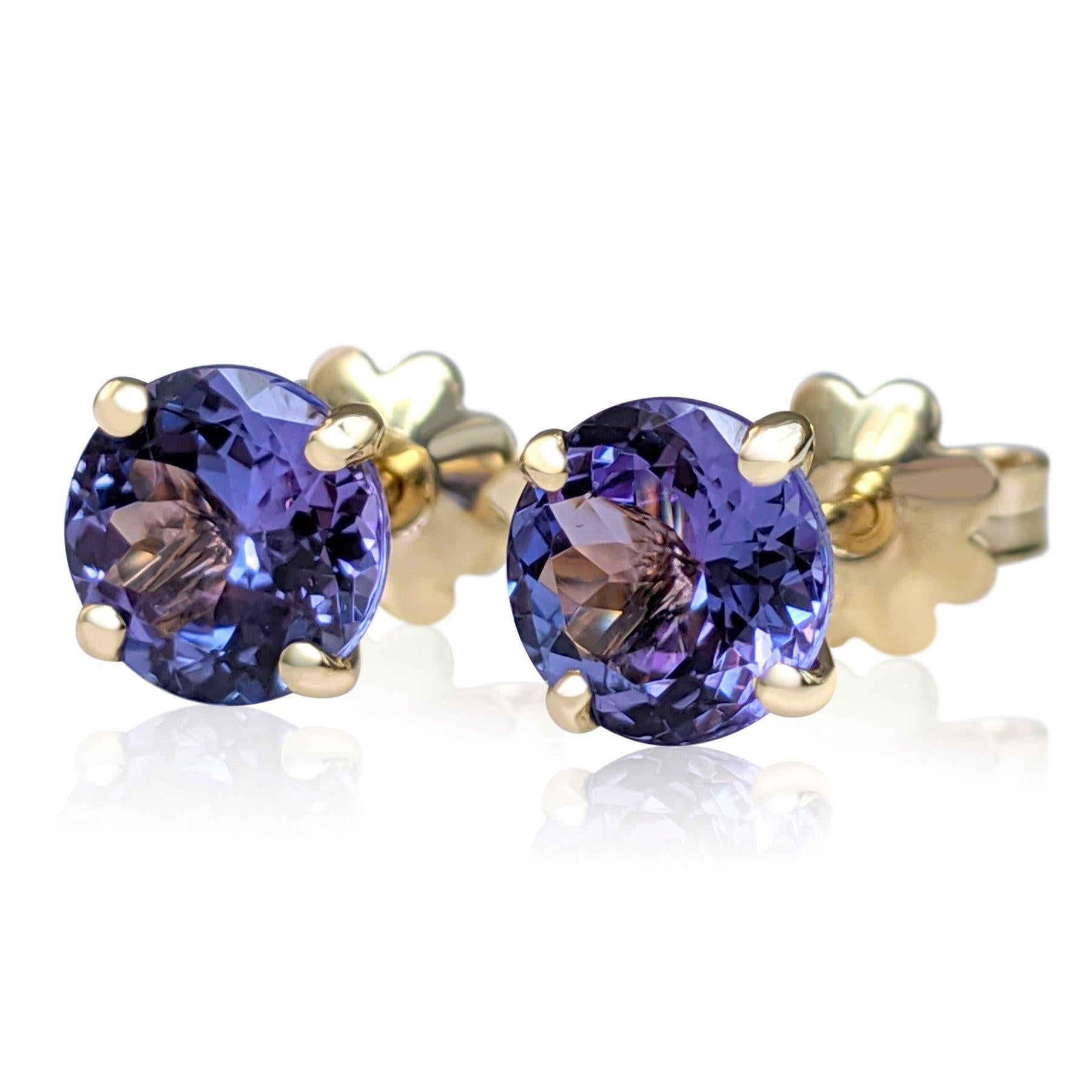 Round Cut $1 NO RESERVE!  2.58 Carat Tanzanite - 14kt Yellow gold - Earrings For Sale