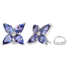 NO RESERVE!  2.65cttw Tanzanite 
0.05Ct Diamonds - 14k White Gold Earrings