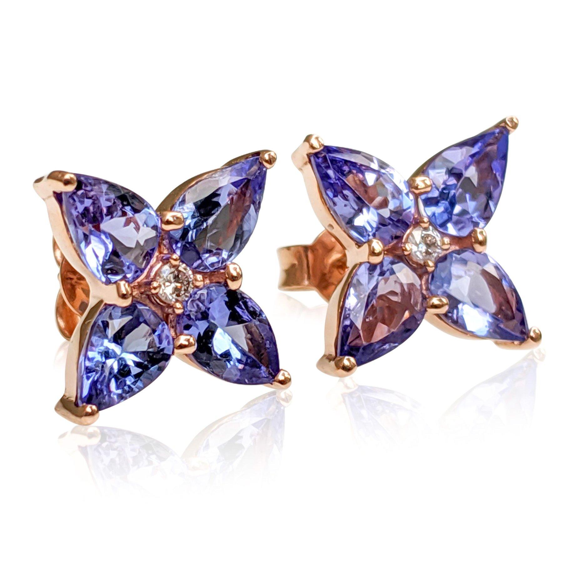 Women's NO RESERVE! 2.78Ct Tanzanite and 0.02Ct Diamonds - 14 kt. Pink gold - Earrings For Sale