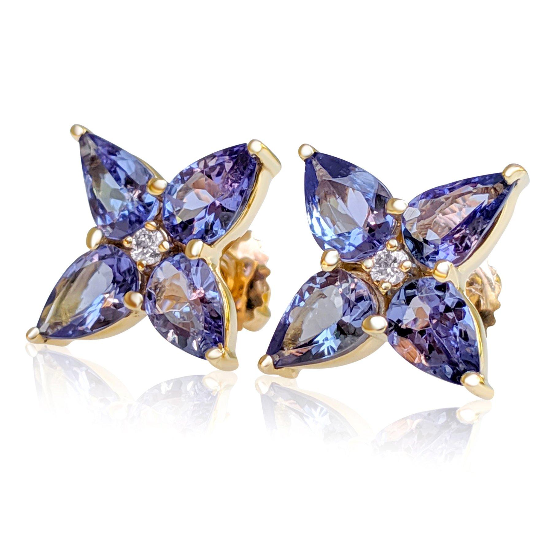 Art Deco NO RESERVE! 2.84Ct Tanzanite and 0.04Ct Diamonds 14K Yellow Gold Earrings For Sale
