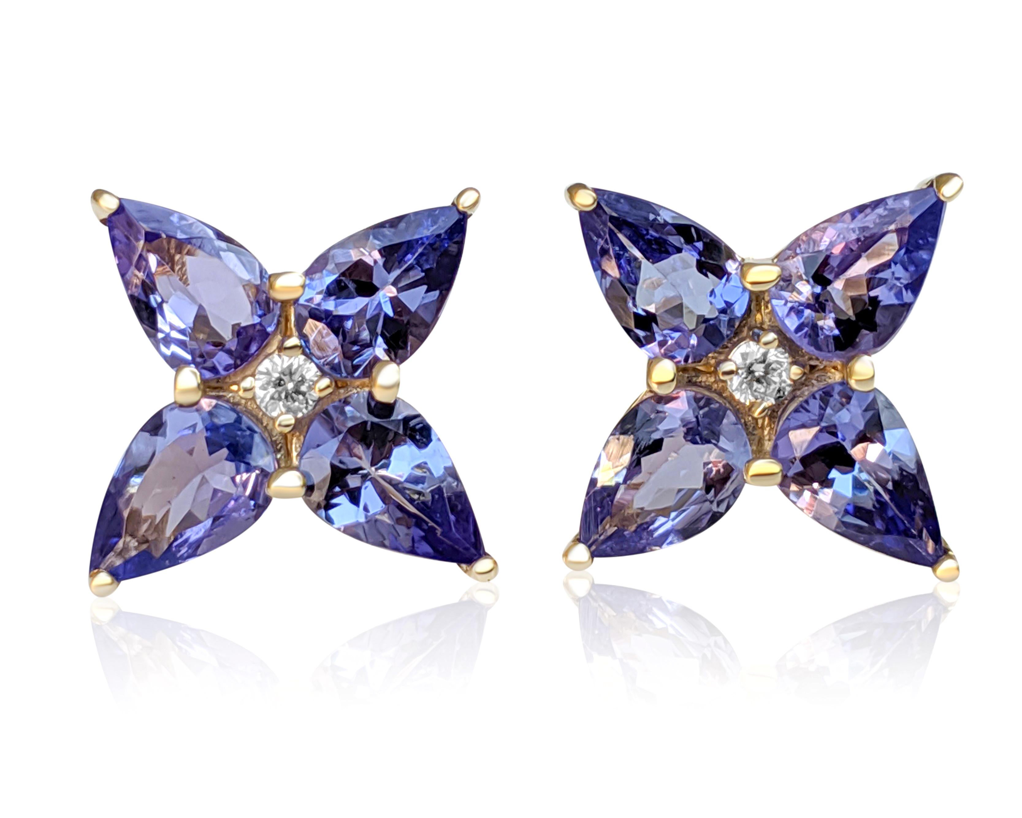 NO RESERVE!  2.84cttw Tanzanite & 0.05Ct Diamonds - 14k Yellow Gold Earrings In New Condition In Ramat Gan, IL