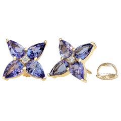 NO RESERVE!  2.84cttw Tanzanite 
0.05Ct Diamonds - 14k Yellow Gold Earrings
